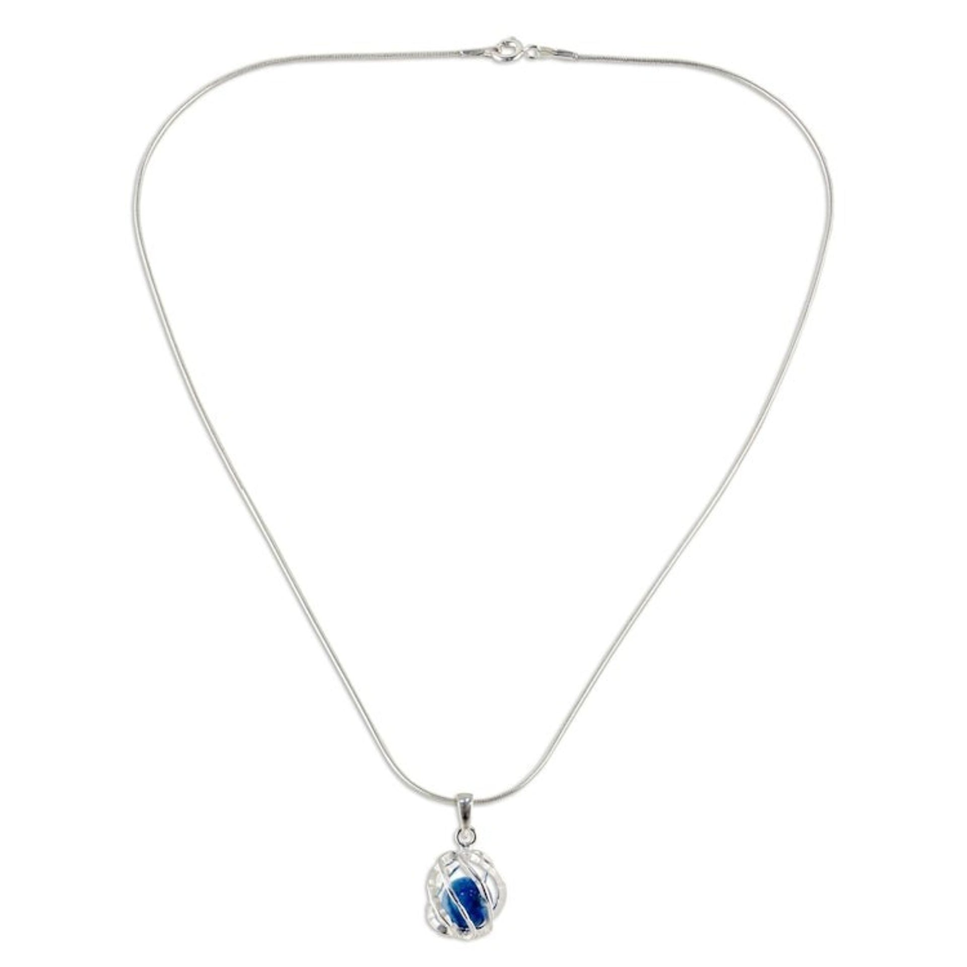 Sterling Silver Howlite Pendant Necklace from Thailand 'Blue Orb of Energy'