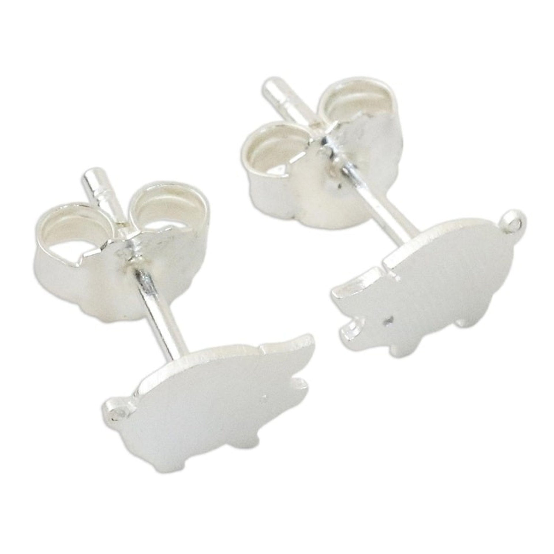 Sterling Silver Hand Crafted Pig Shaped Stud Earrings 'Whimsical'
