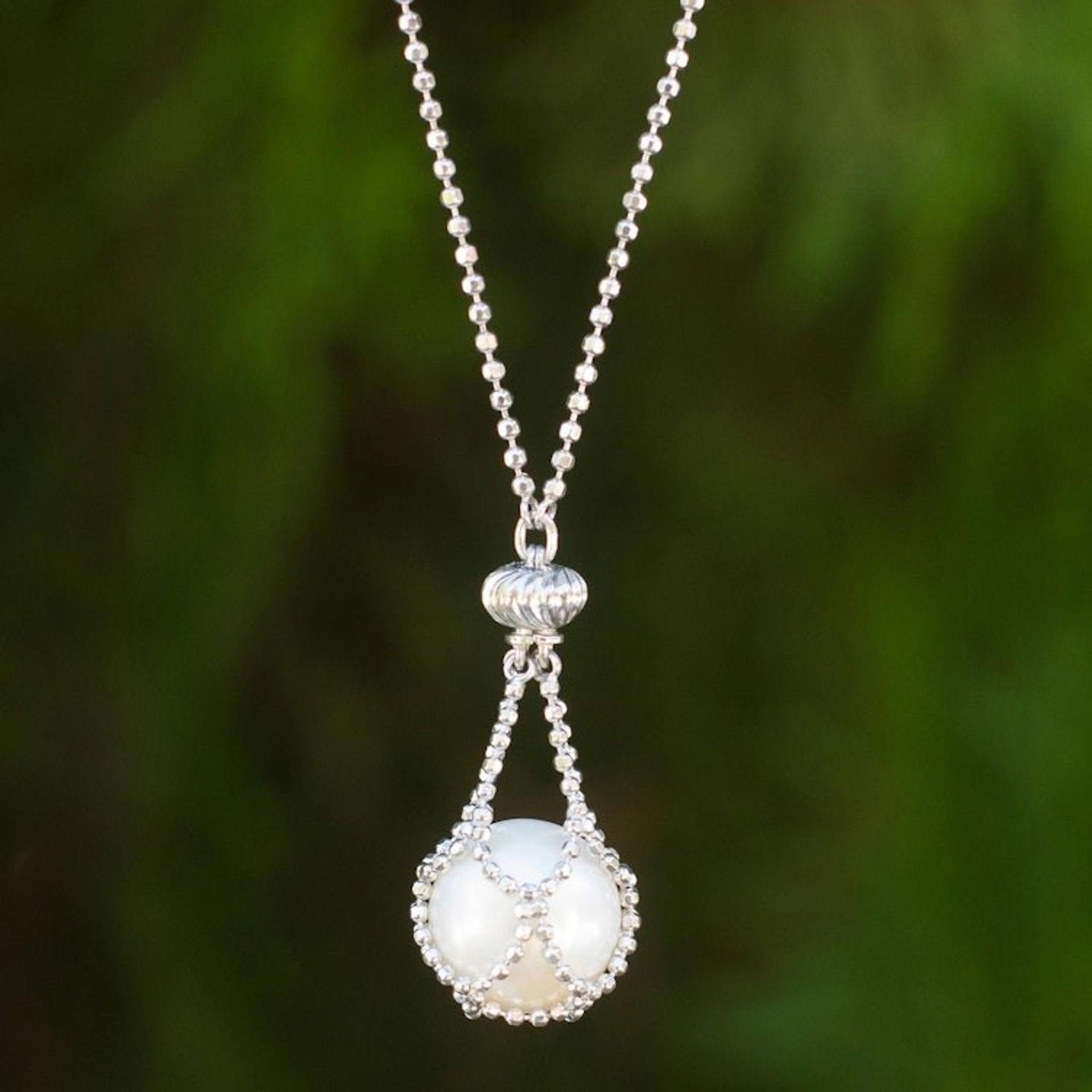 Pearl and Sterling Silver Hand Crafted Pendant Necklace 'Lily Dewdrop'