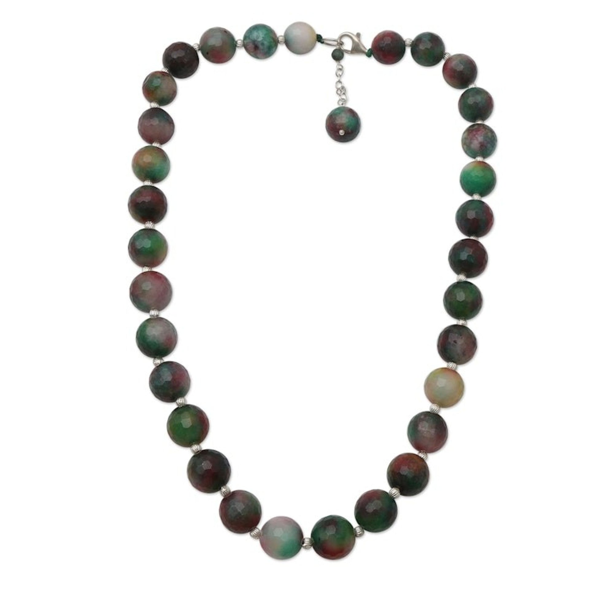 Handcrafted Sterling Silver and Agate Beaded Necklace 'Evening Cocktail in Holiday'