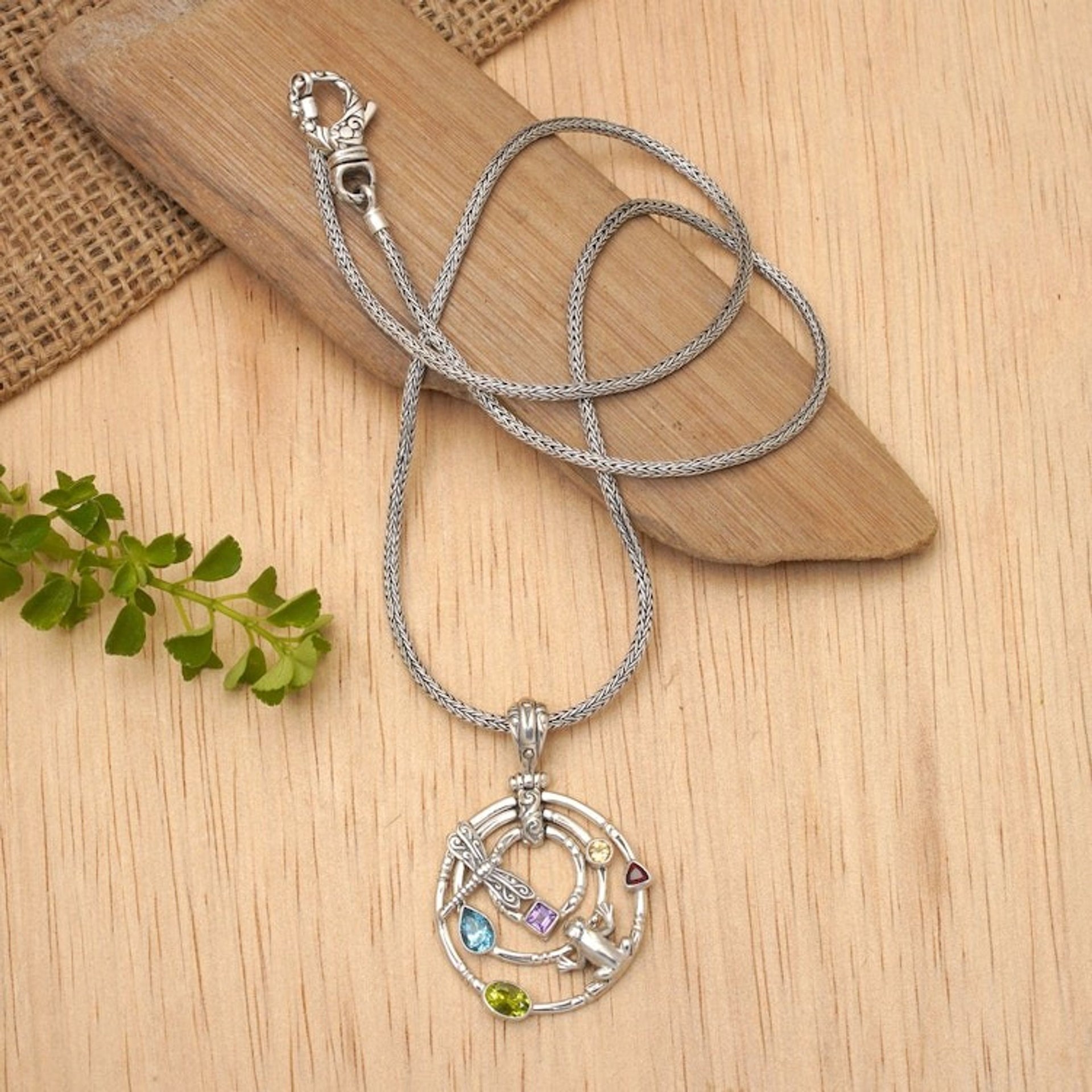 Peridot and blue topaz pendant necklace 'Fantasy Garden'