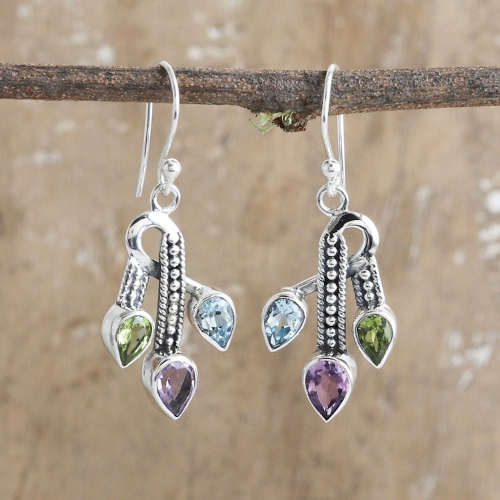 3-Carat Multi-Gemstone Dangle Earrings Crafted in India 'Precious Knots'