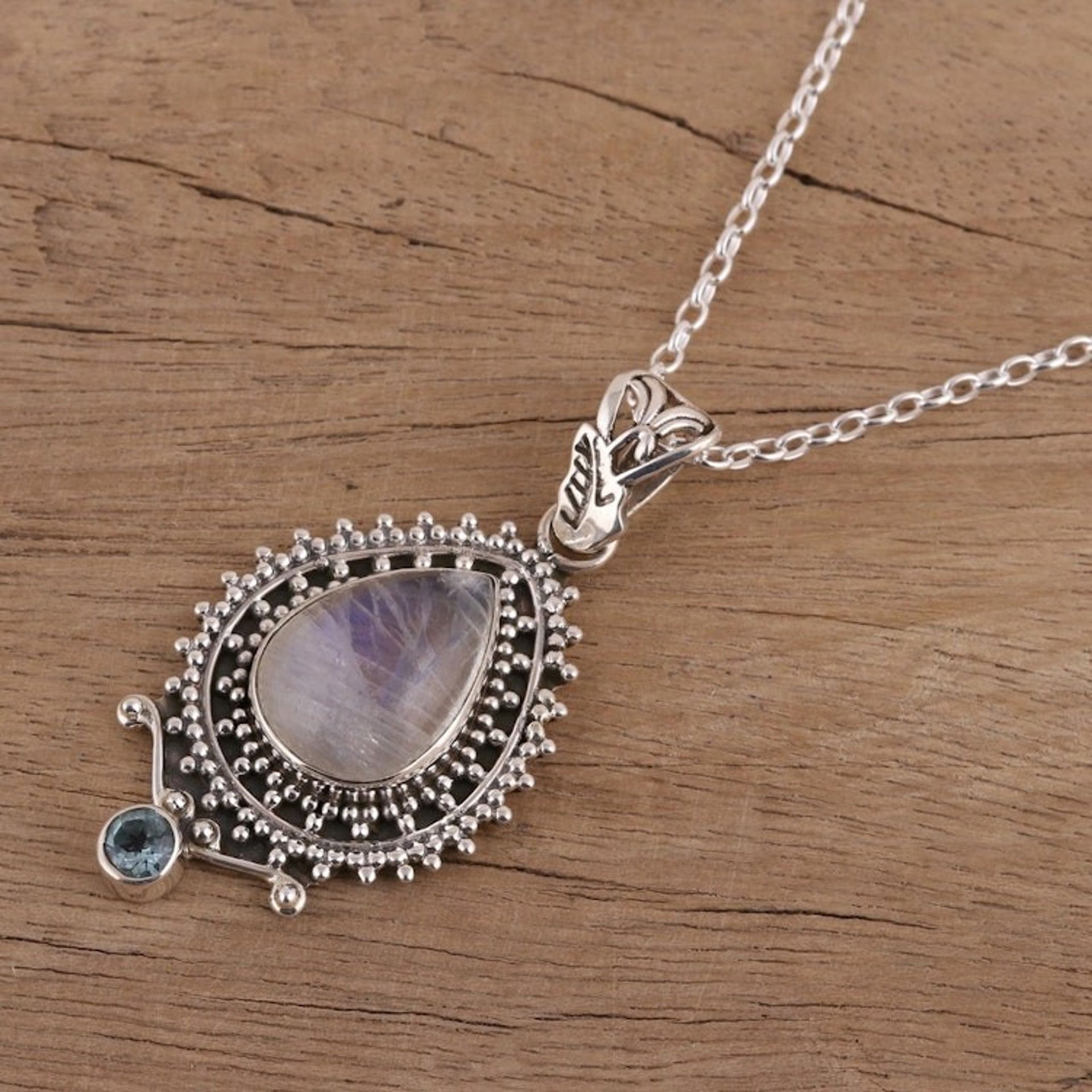 Handcrafted Rainbow Moonstone Pendant Necklace from India 'Tranquil Beauty'