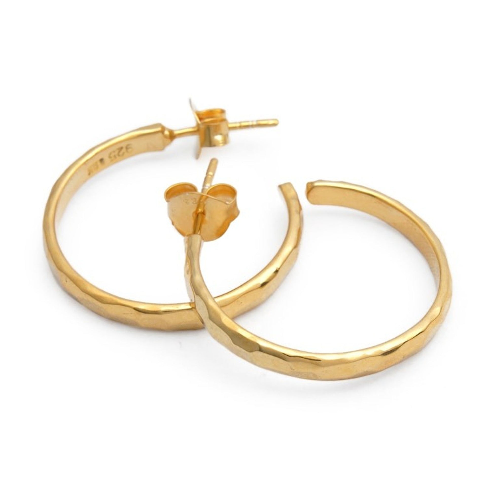 Gold Plated 925 Slim Half Hoop Silver Earrings from Bali 'Slim Radiant Shine'