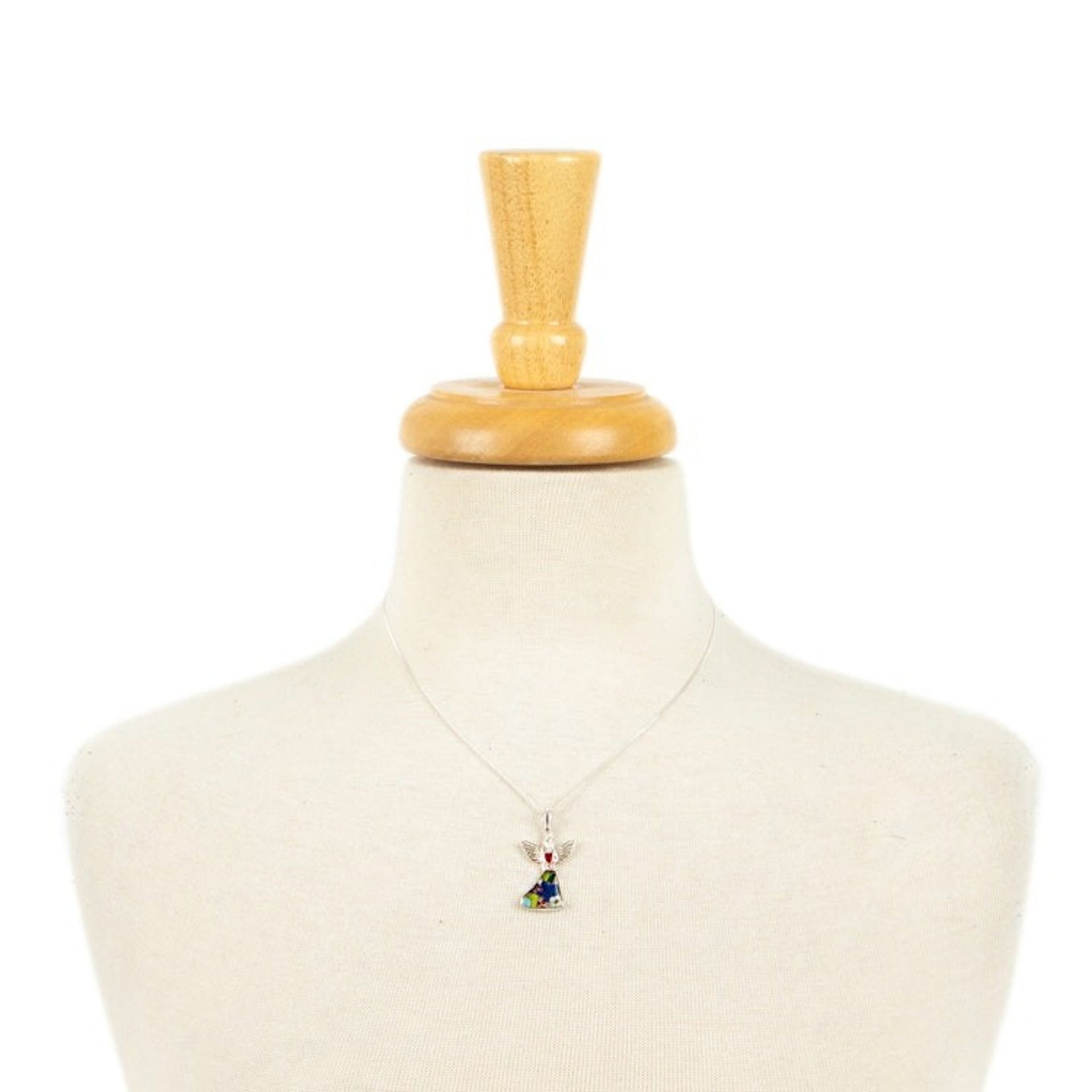 Resin-Preserved Natural Flower Silver Angel Pendant Necklace 'Angelic Heart'