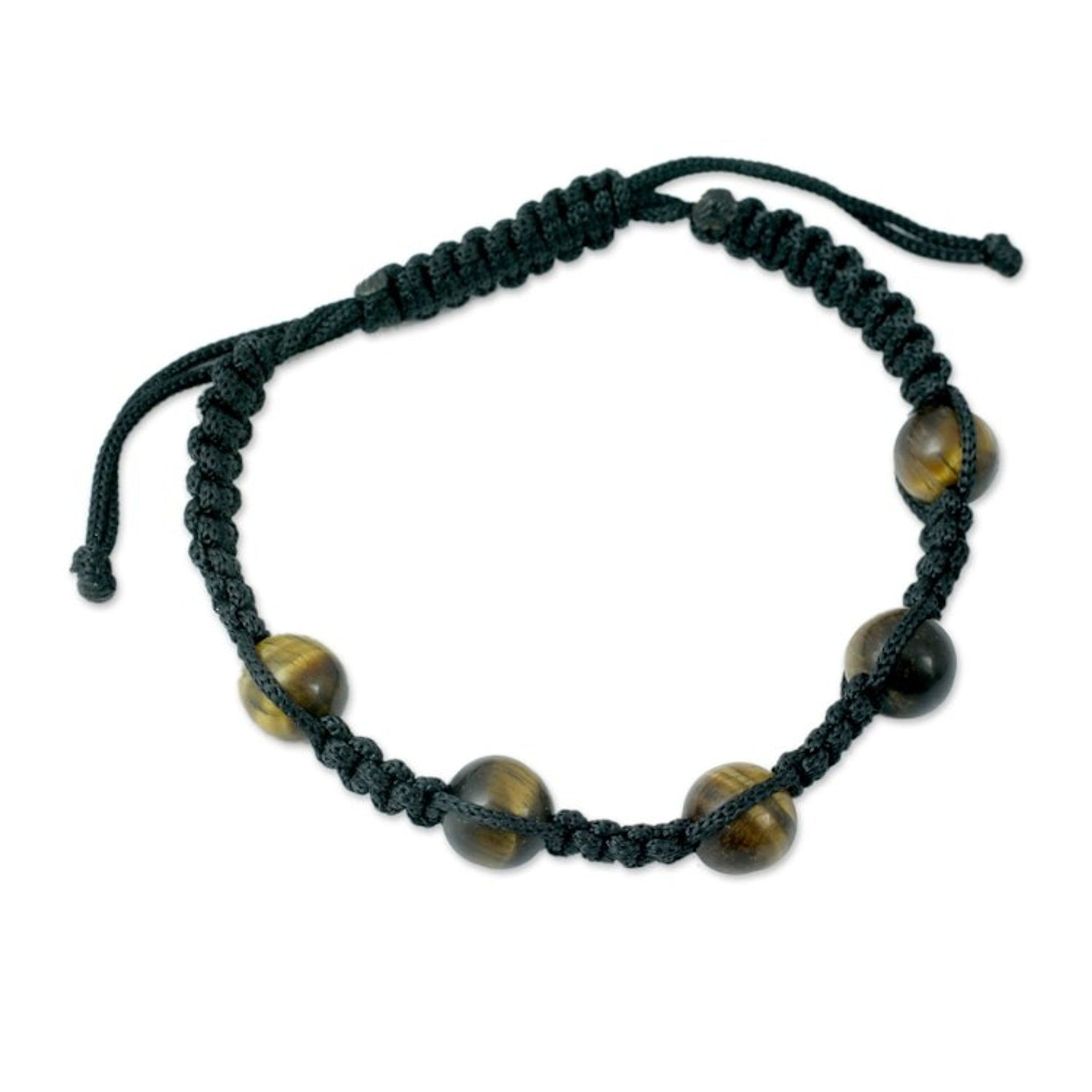 Tiger Eye Shambhala Bracelet with Black Cord Handmade India 'Oneness'