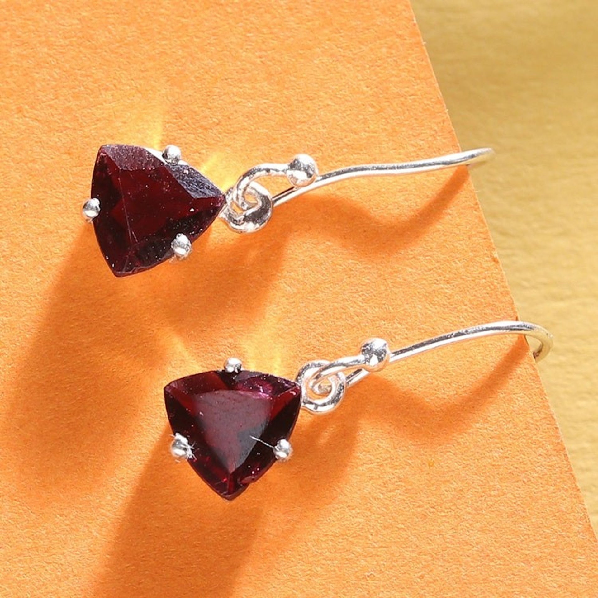 Natural 5-Carat Triangle Garnet Dangle Earrings from India 'Gem of Lovers'