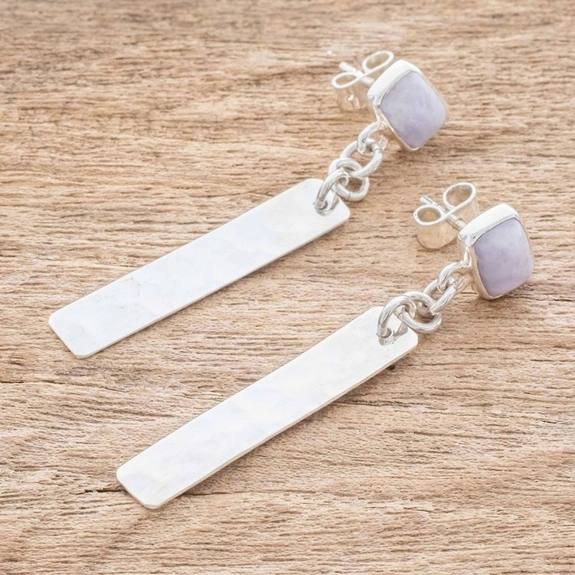 Geometric Lilac Jade Dangle Earrings from Guatemala 'Geometric Beauty'