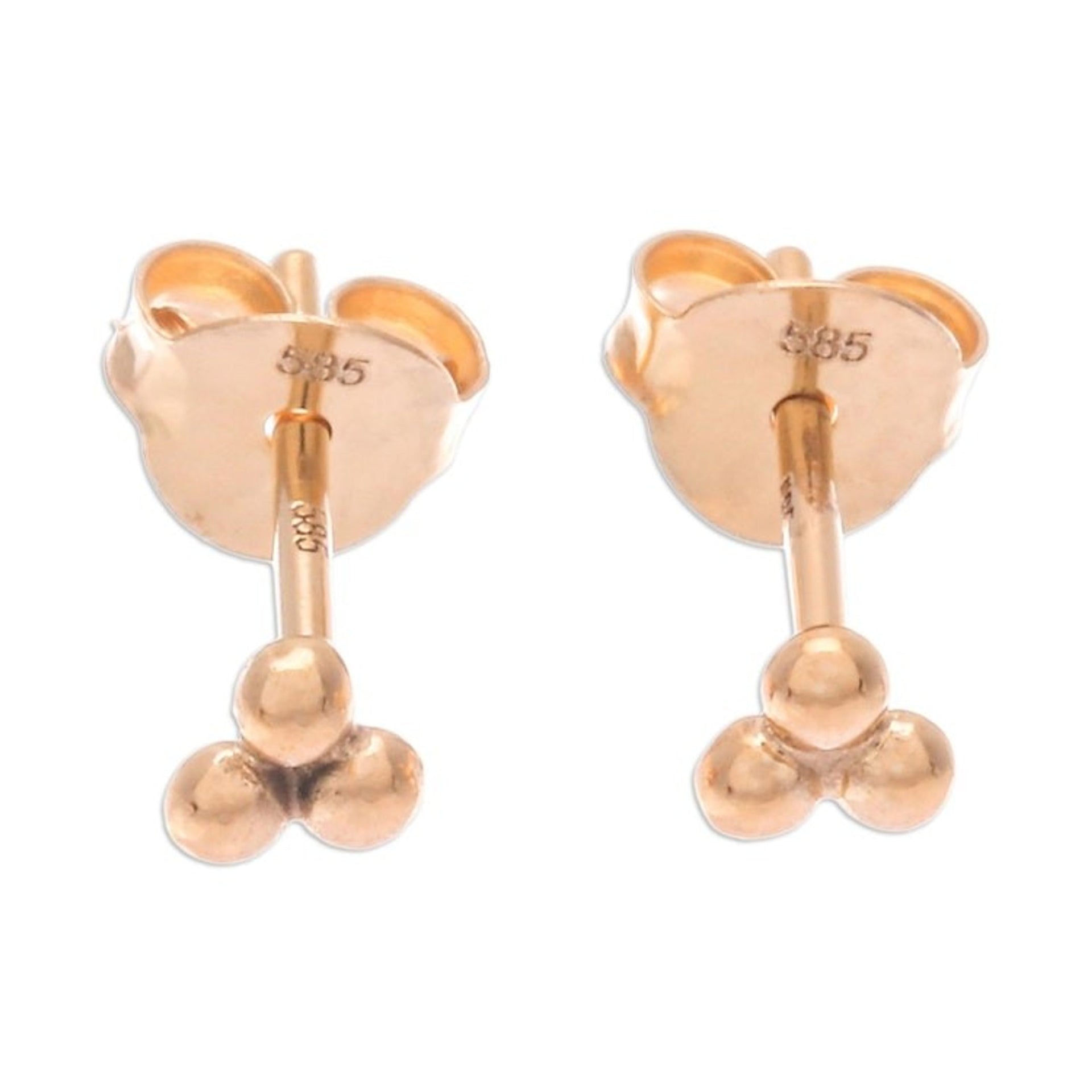 14k Gold Stud Earrings with Gold-Plated Clasp from Thailand 'Dots of Wealth'