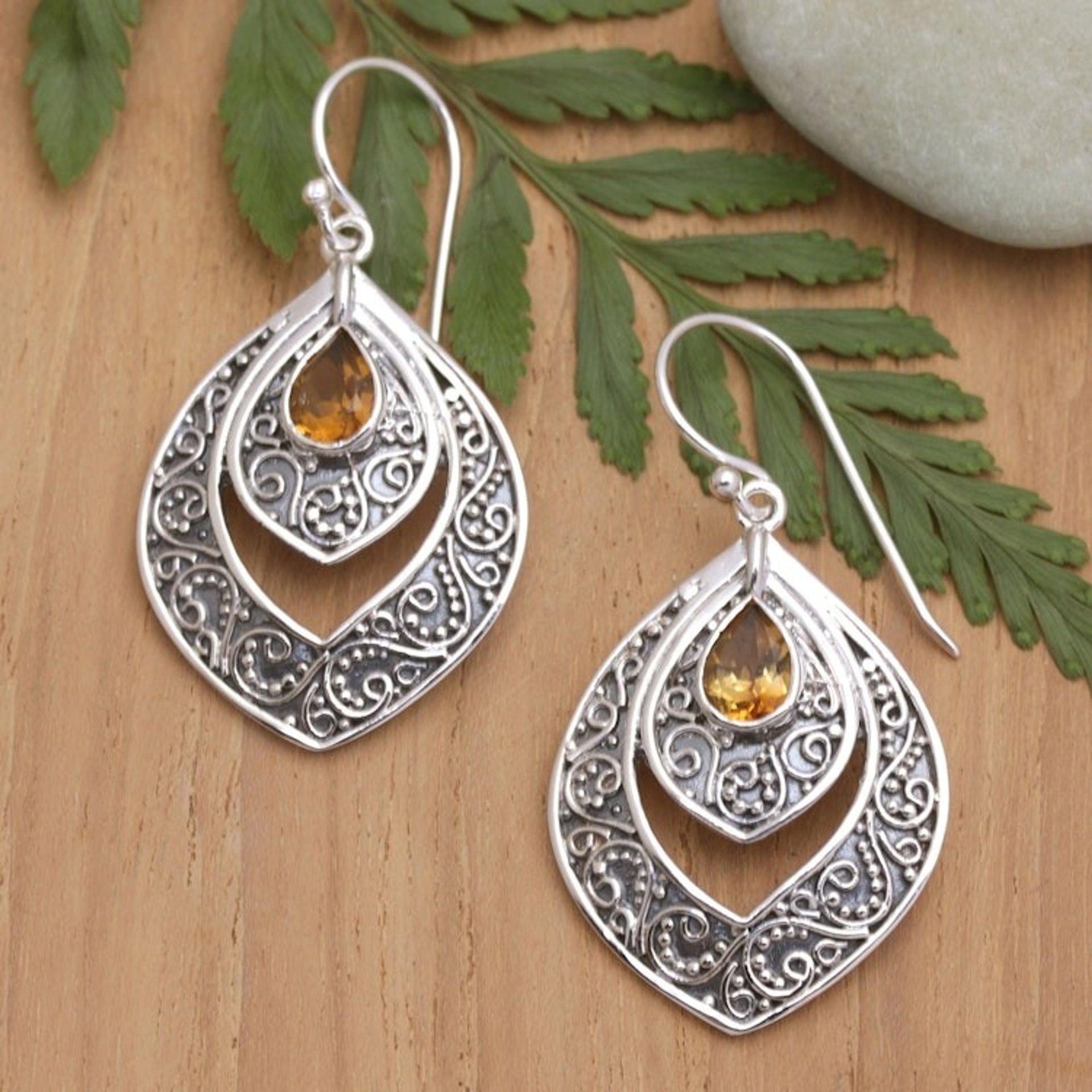 Sterling Silver Fashion Dangle Earrings with Citrine Stone 'Party Queen in Yellow'