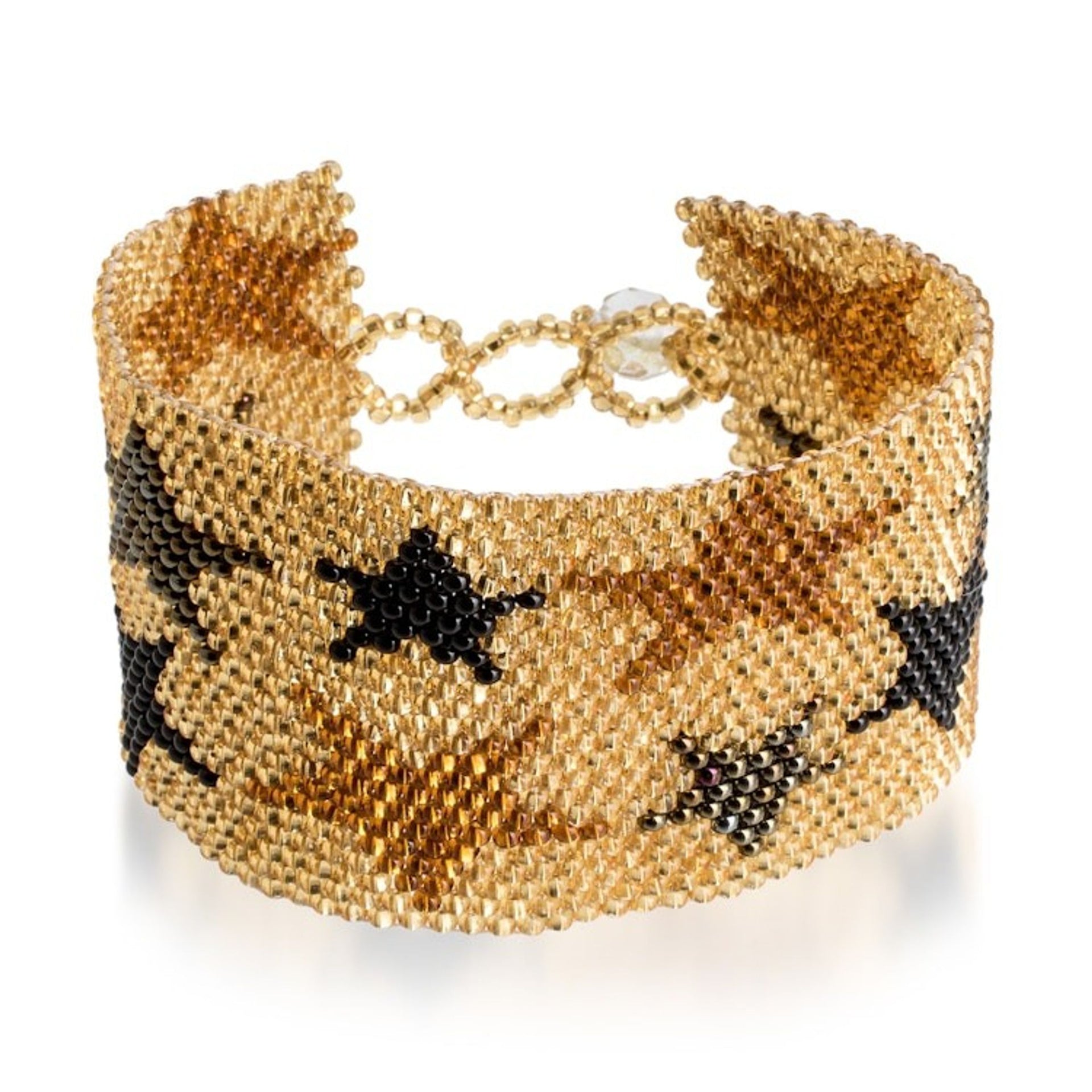 Golden Glass Beaded Star Wristband Bracelet from Guatemala 'Constellation in Golden'