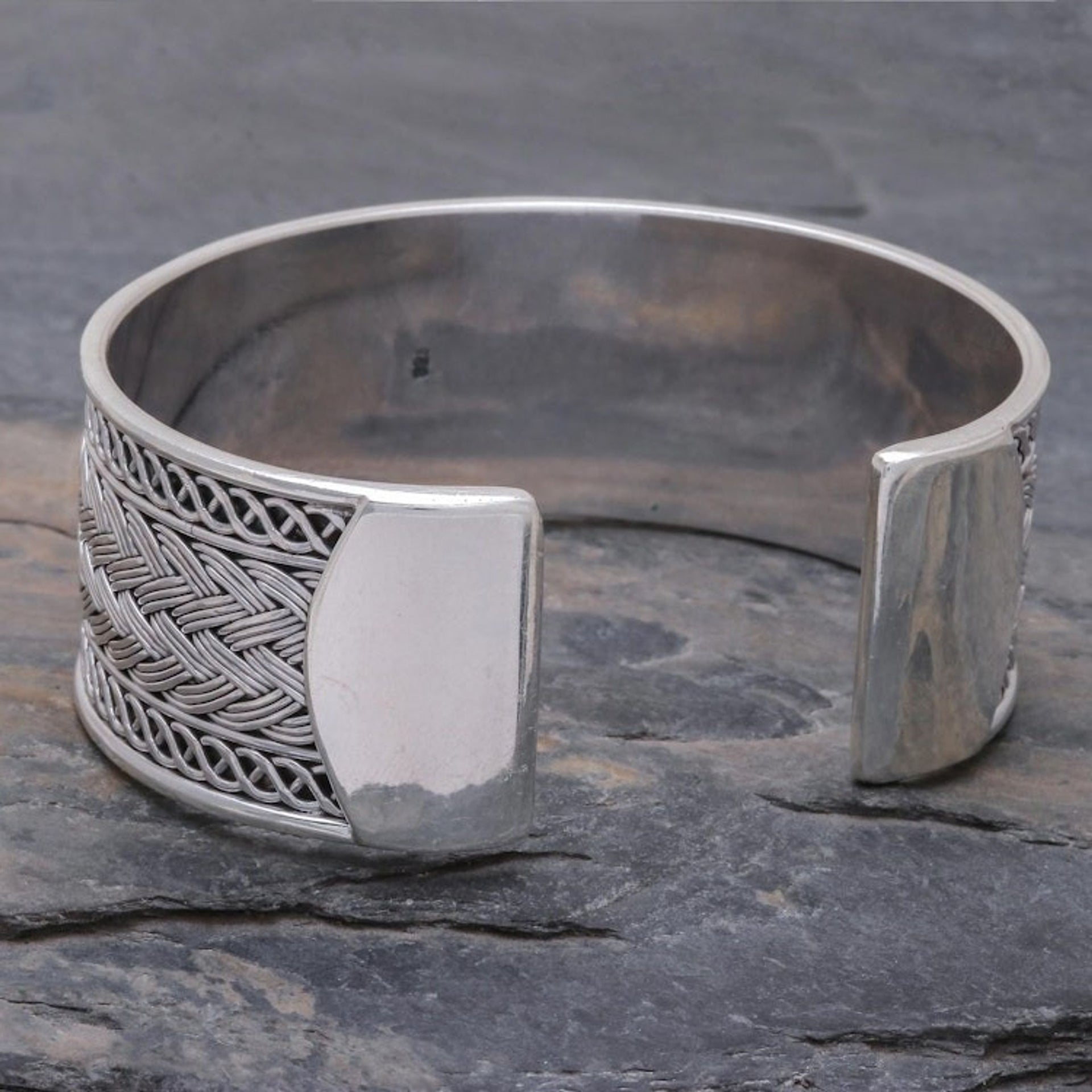 Hill Tribe Sterling Silver Cuff Bracelet 'Rippling Helixes'