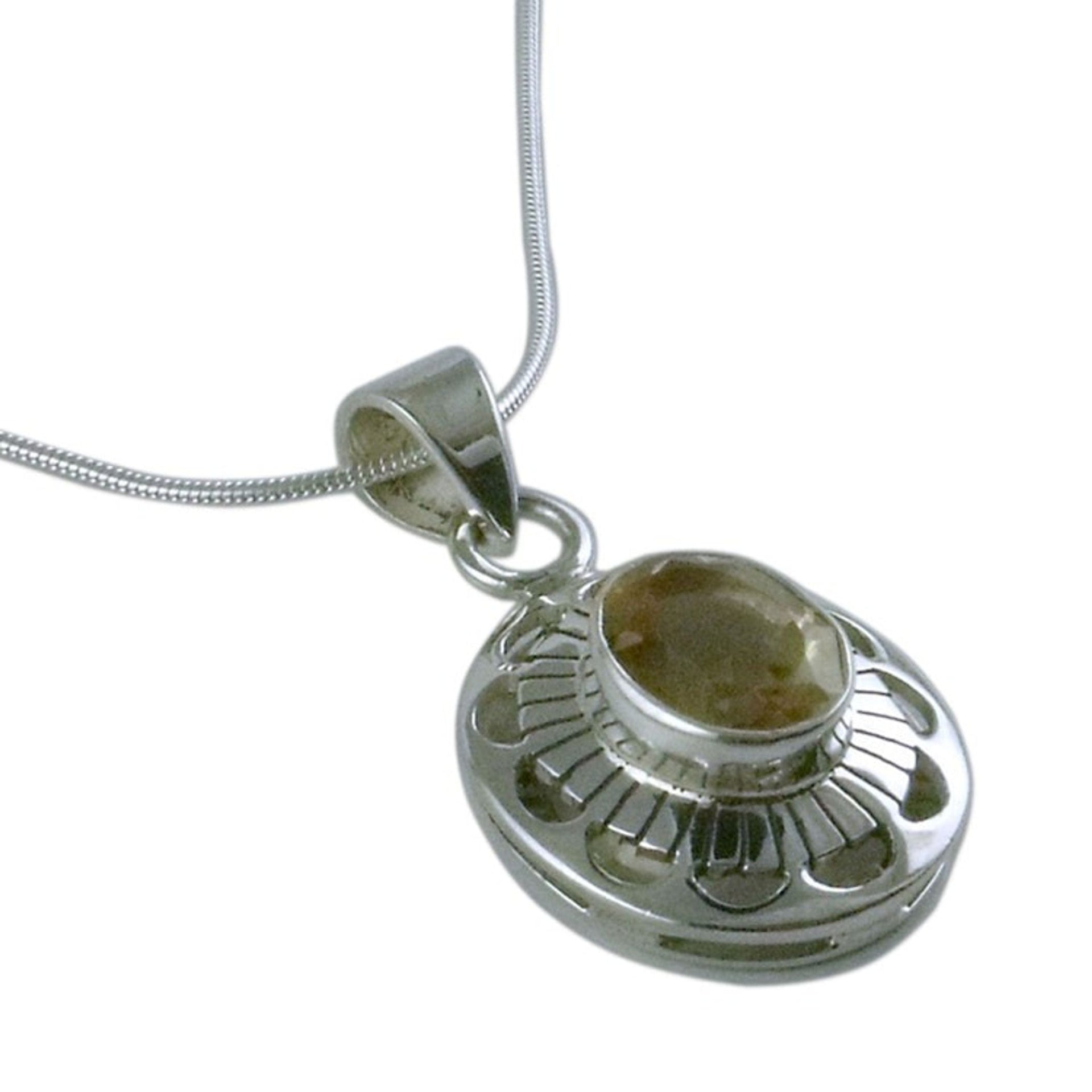 Sterling Silver Necklace with Citrine from India Jewelry 'Sun Halo'