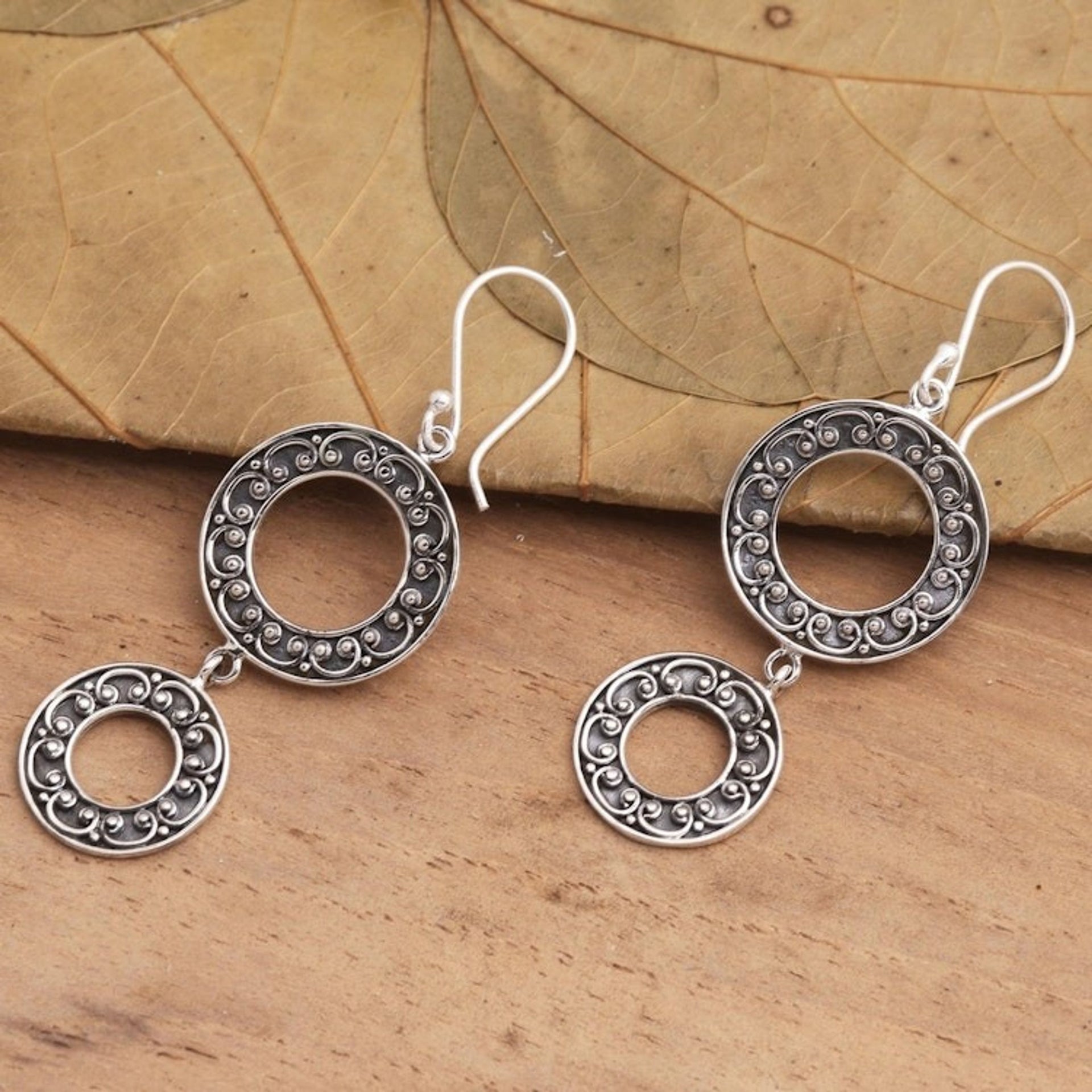 Oxidized Sterling Silver Dangle Earrings 'Two Drops'