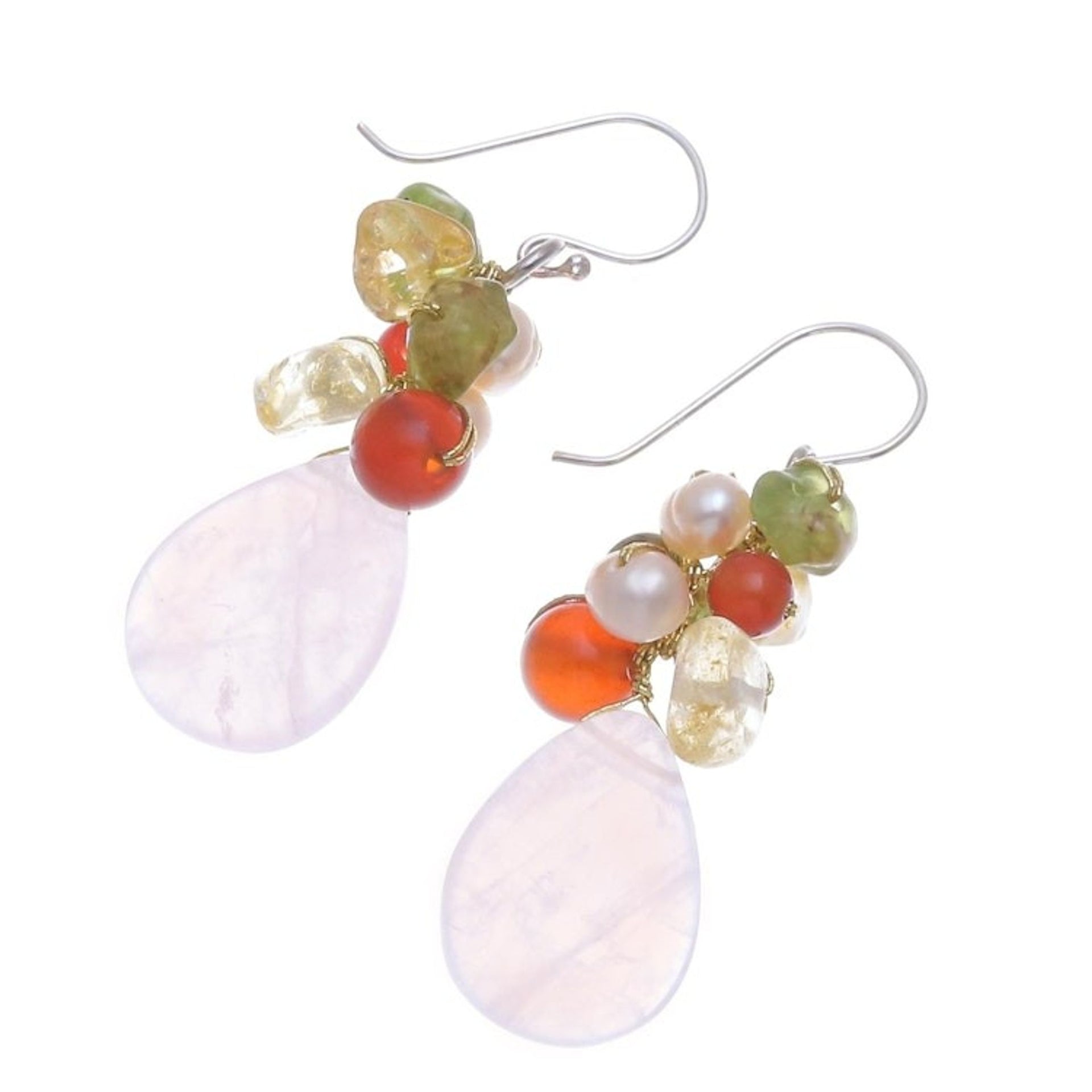 Quartz Carnelian Citrine Cluster Earrings 'Tropical Garden'