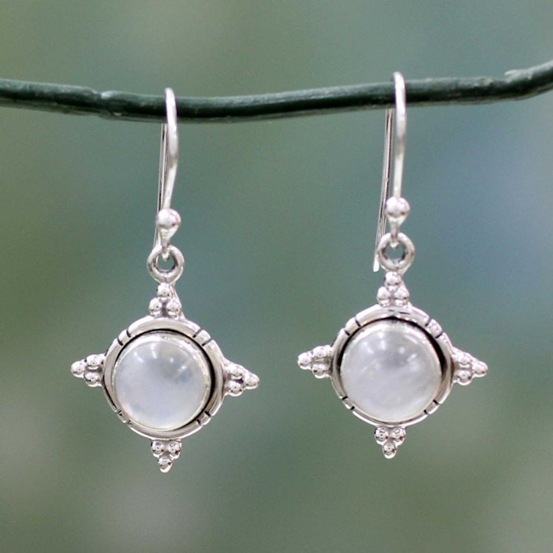 Artisan Jewelry Sterling Silver Rainbow Moonstone Earrings 'Endless Moonlight'