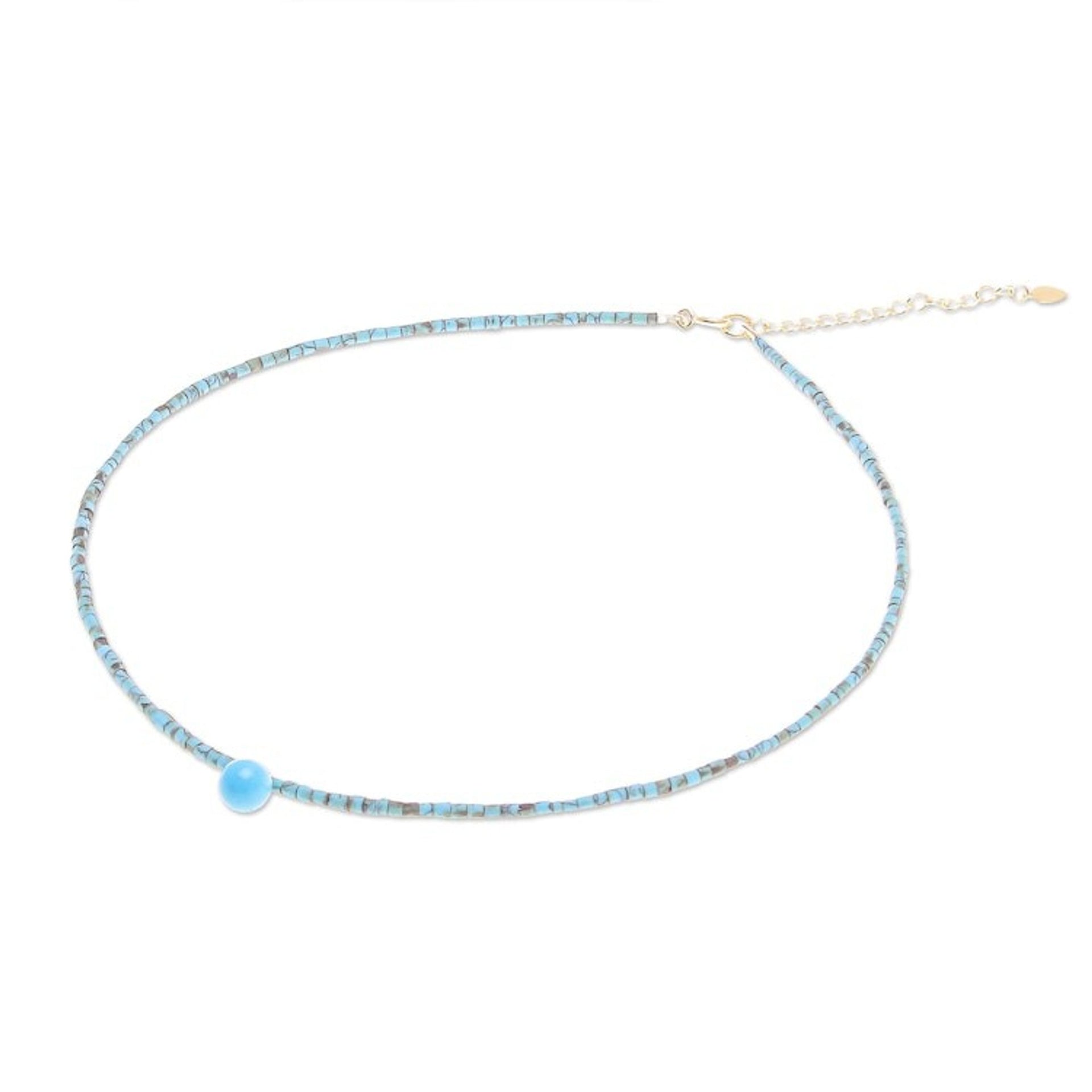 Hand Crafted Gold-Plated Magnesite Pendant Necklace 'Before Dawn in Turquoise'