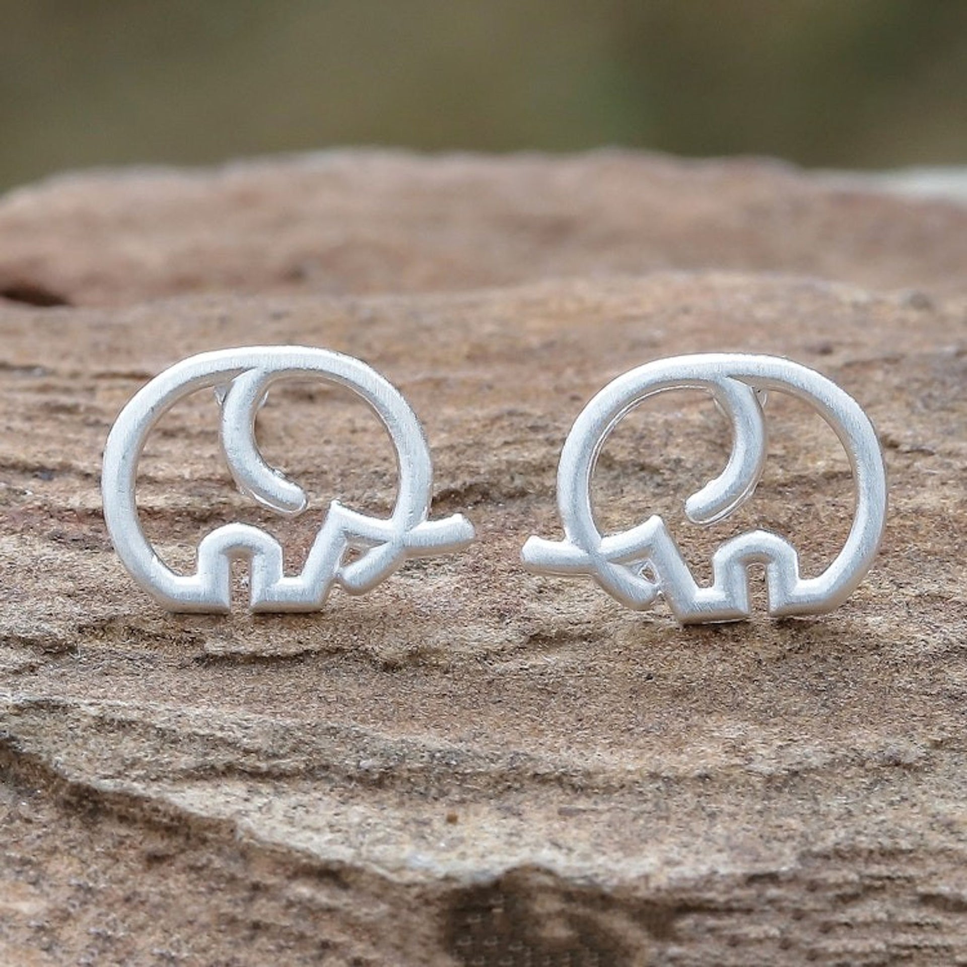 Round Sterling Silver Elephant Stud Earrings from Thailand 'Cute Tusks'
