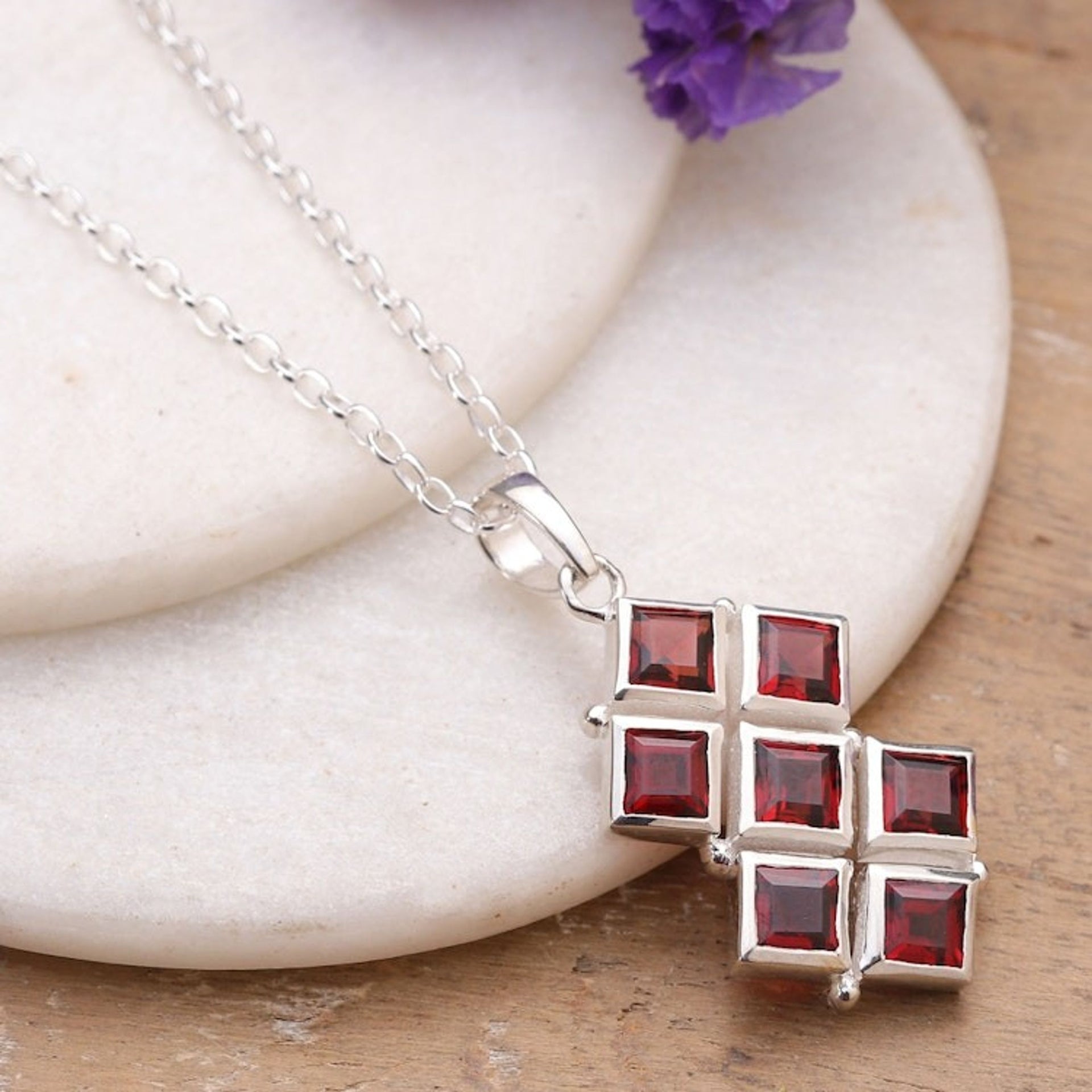 High-Polished Natural Two-Carat Garnet Pendant Necklace 'Crimson Energy'