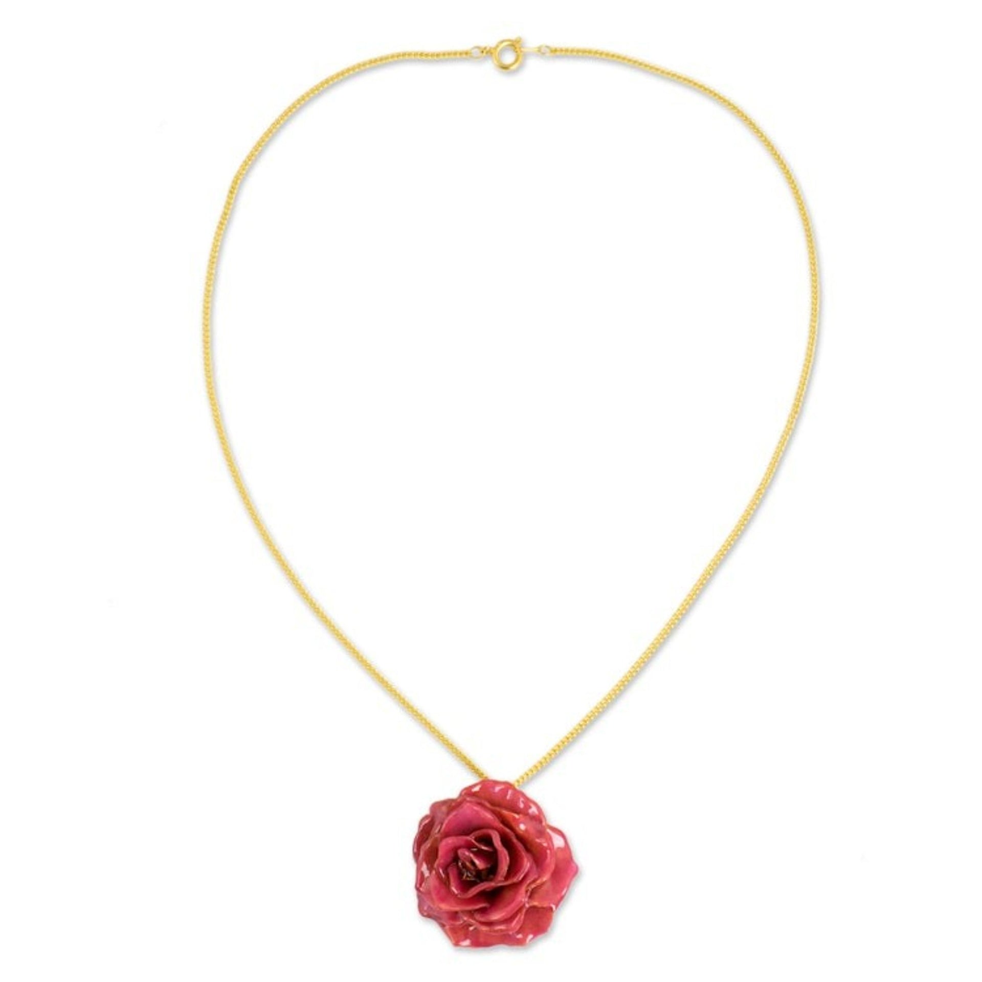 Handcrafted Natural Flower Pendant Necklace 'Sweet Pink'