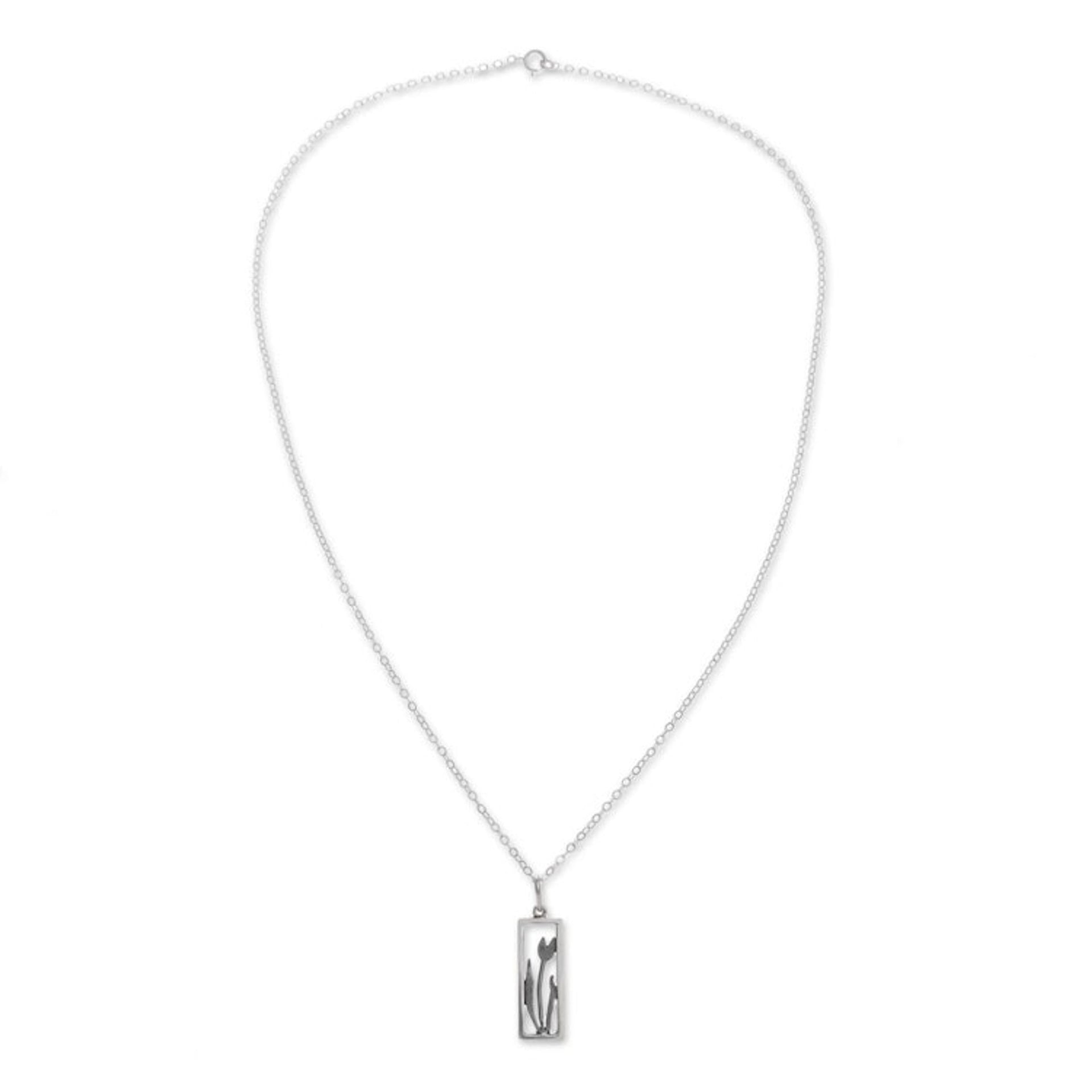 Sterling Silver Tulip Pendant Necklace from Peru 'Tulip in the Window'