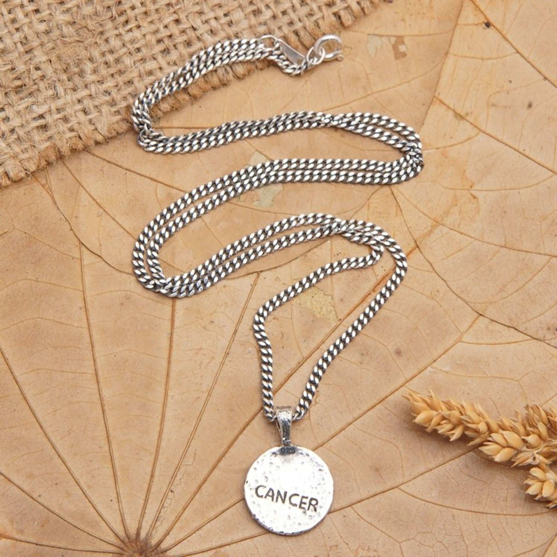 Sterling Silver Necklace with Cancer Zodiac Sign Pendant 'Cancer Charm'