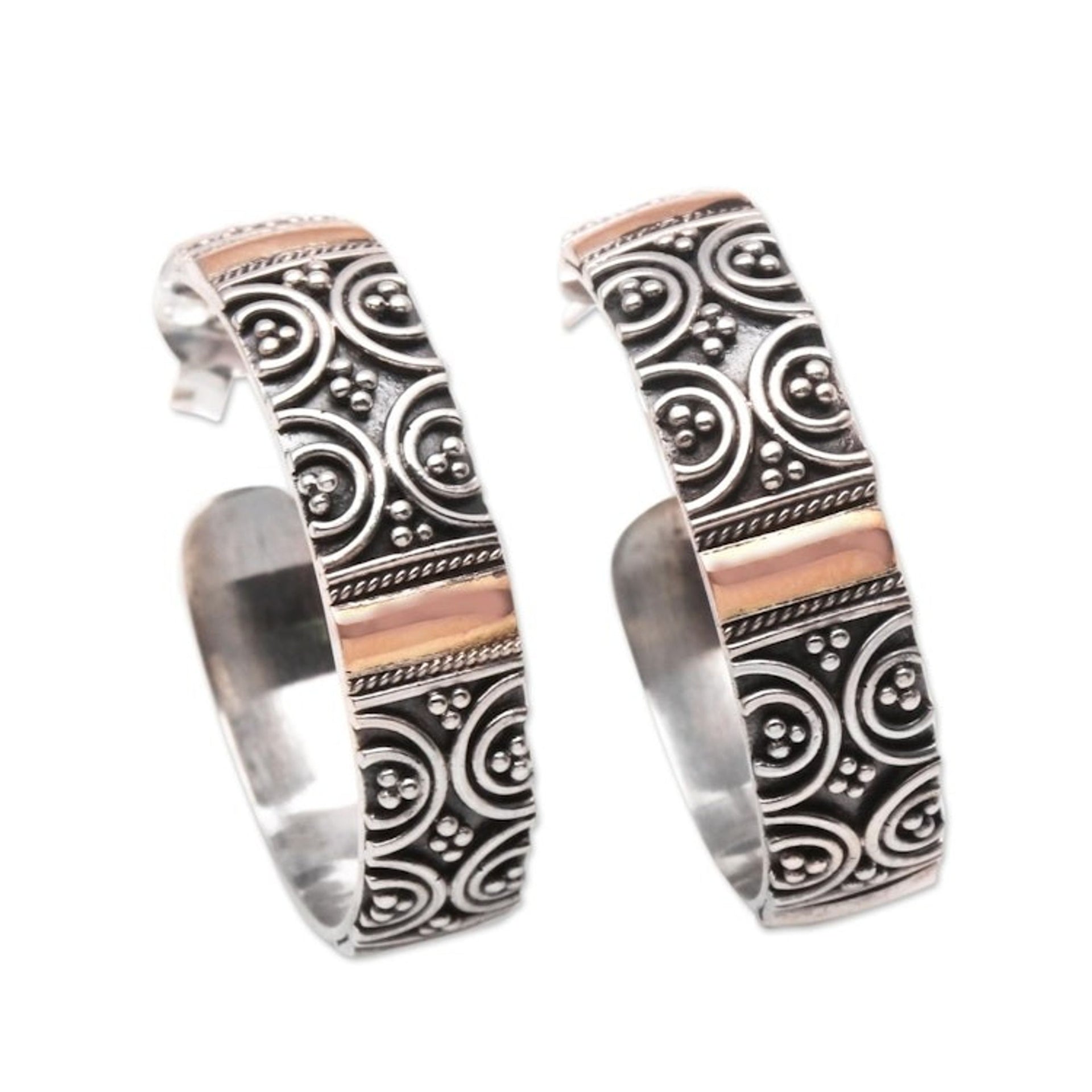 Circle Motif Gold Accented Sterling Silver Earrings 'Semicircle Loops'