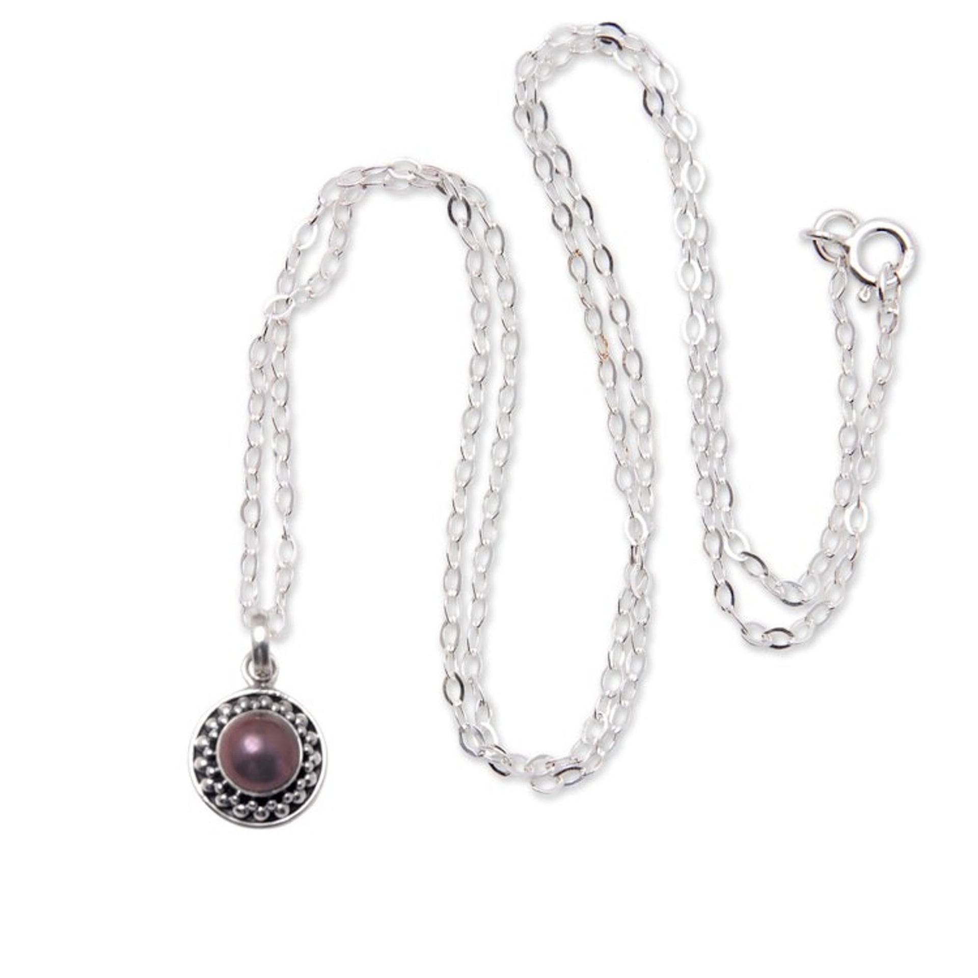 Cultured Pearl Sterling Silver Pendant Necklace from Bali 'Magical Glam'