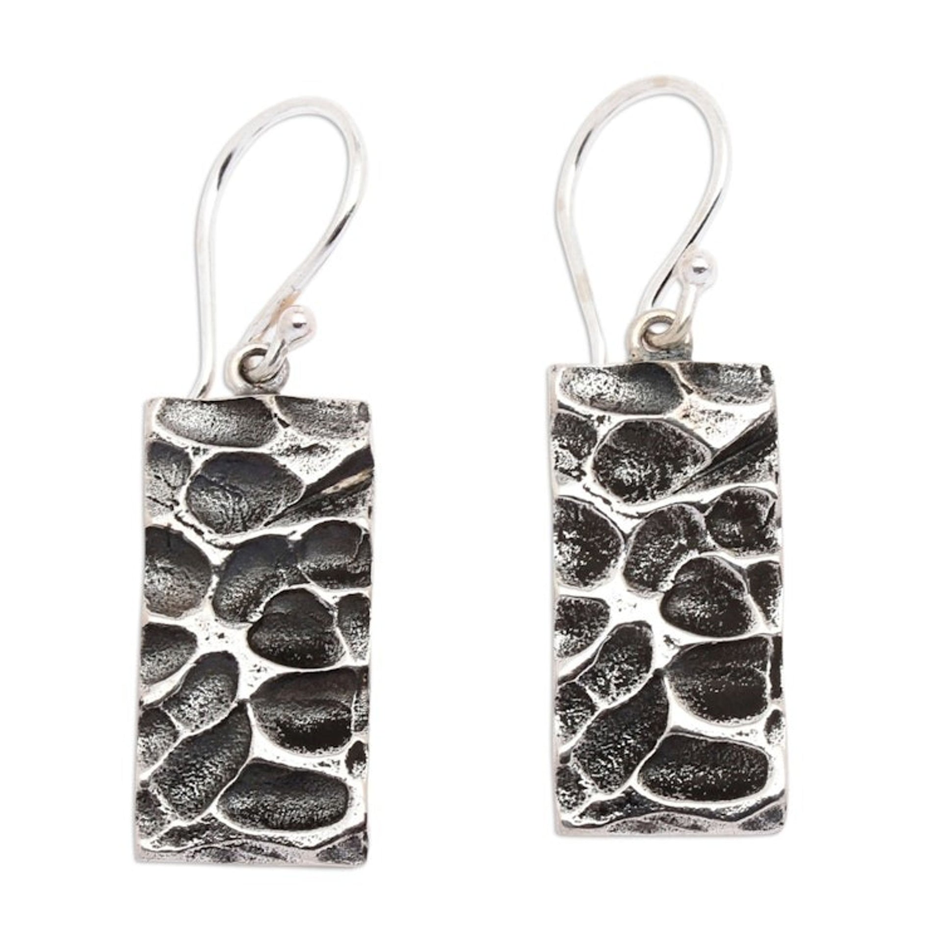 Marine-Themed Textured Sterling Silver Dangle Earrings 'Reef Portal'