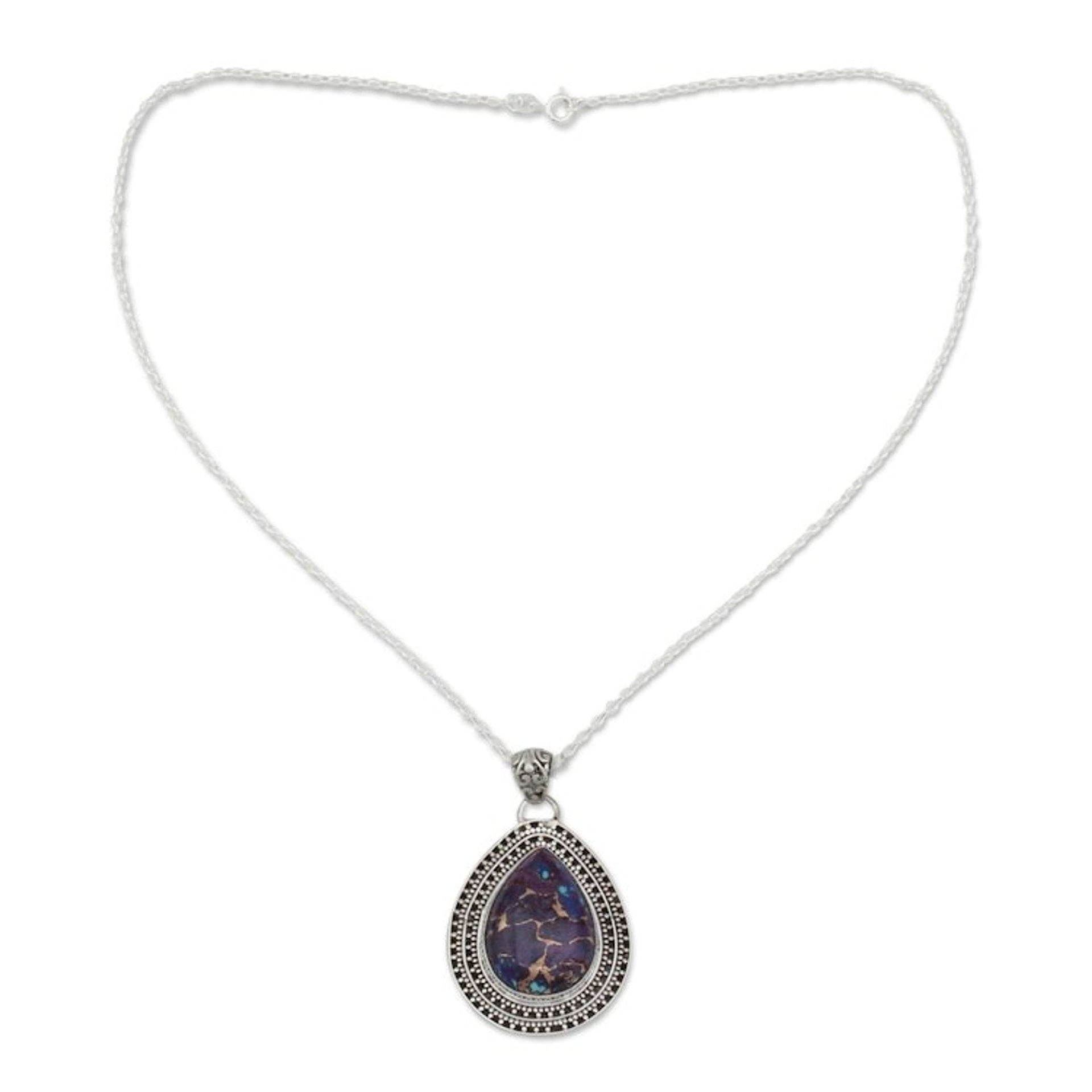 Purple Turquoise Necklace with Sterling Silver from India 'Forest Secrets'