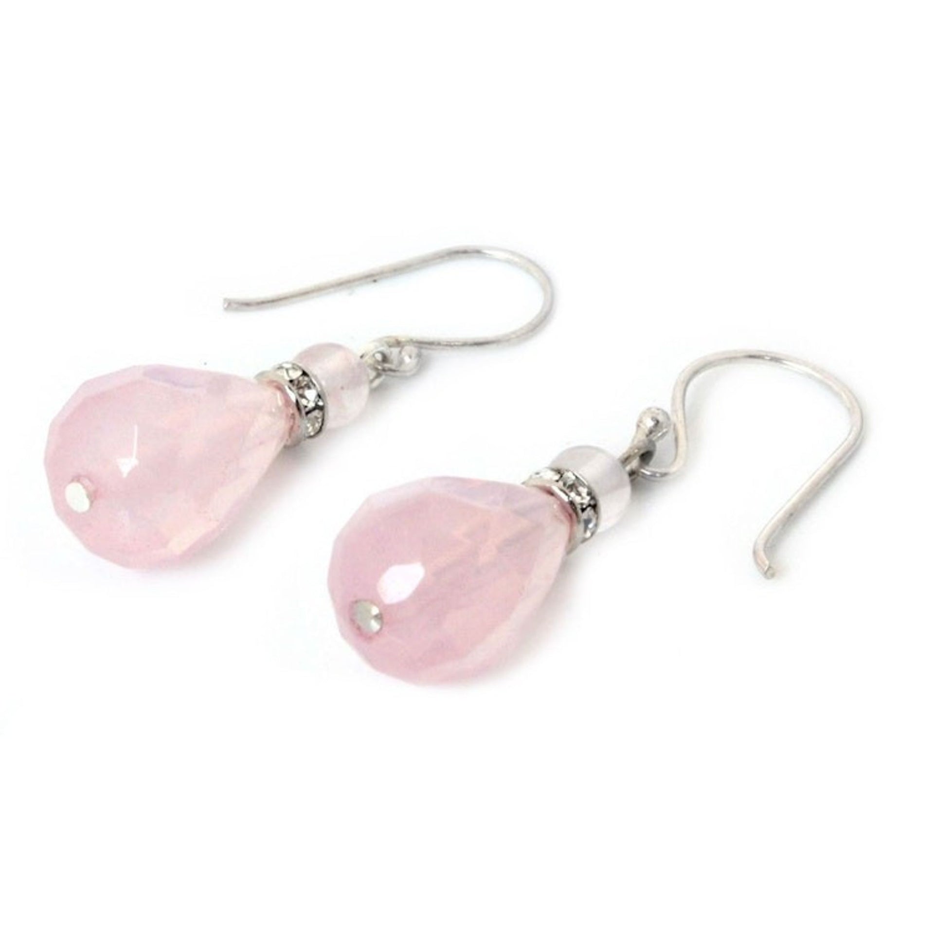 Handcrafted Rose Quartz Dangle Earrings 'Feminine Pink'