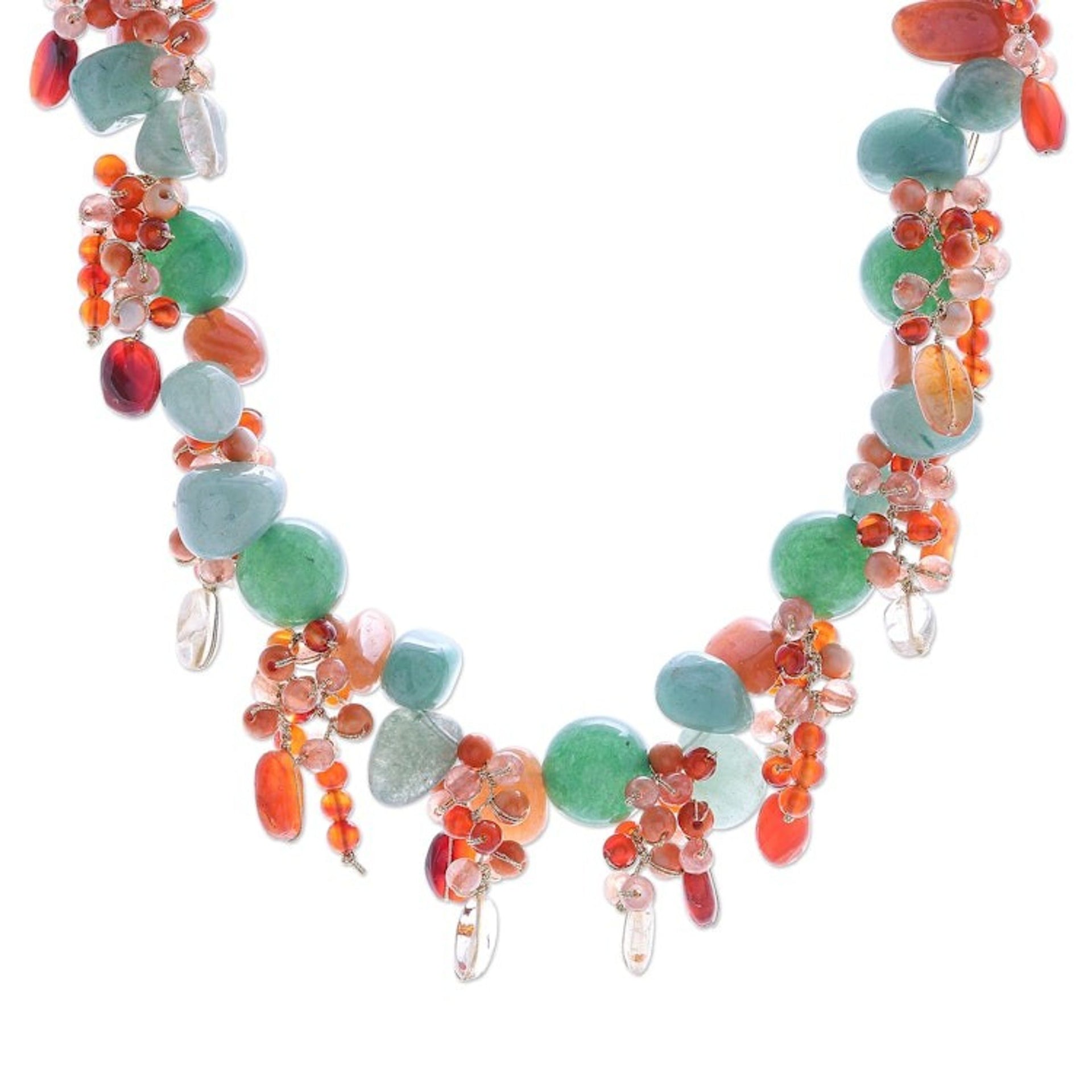 Handcrafted Aventurine and Chalcedony Beaded Necklace 'Bright Garden'