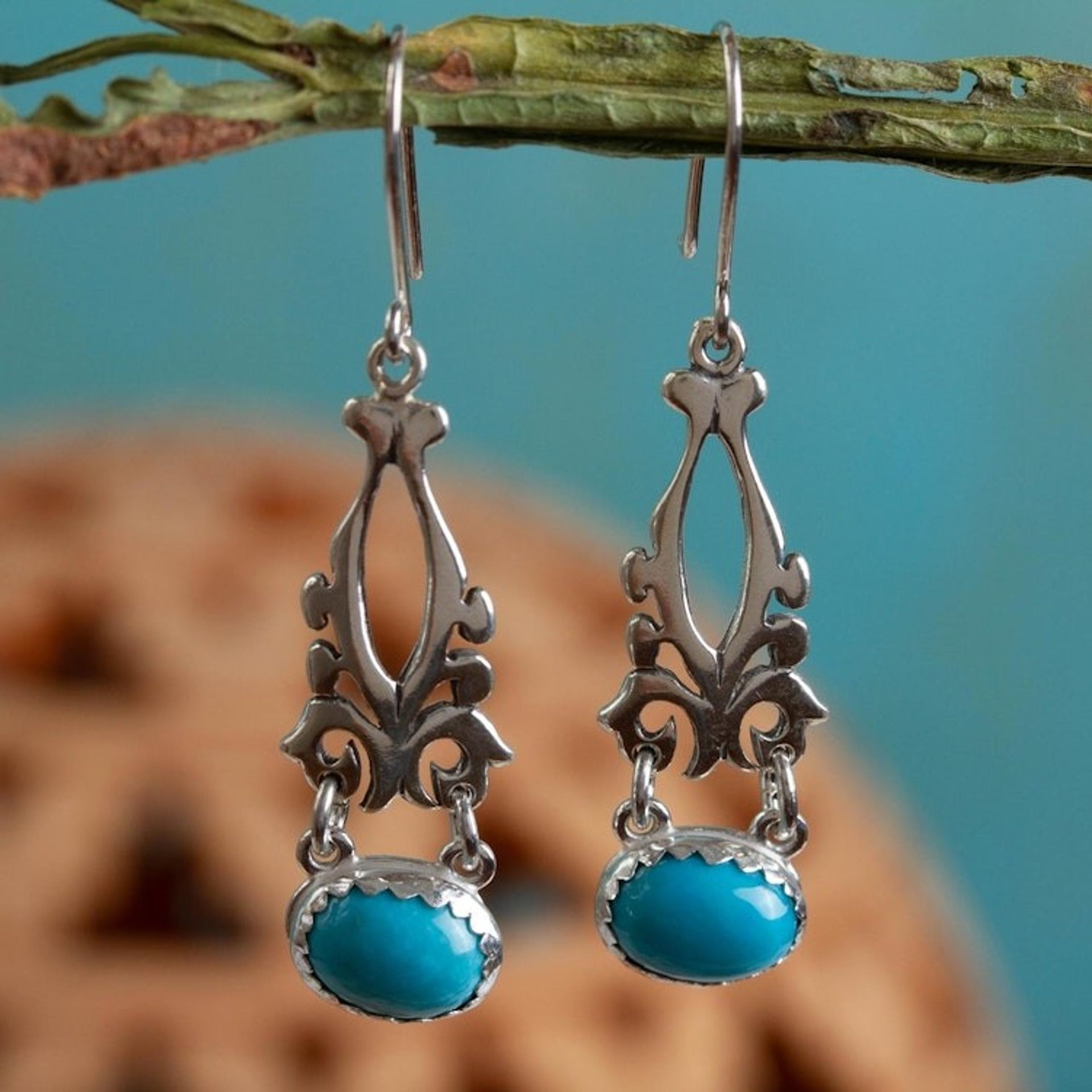 Fair Trade Sterling Silver Earrings with Natural Turquoise 'Lady of Morelia'