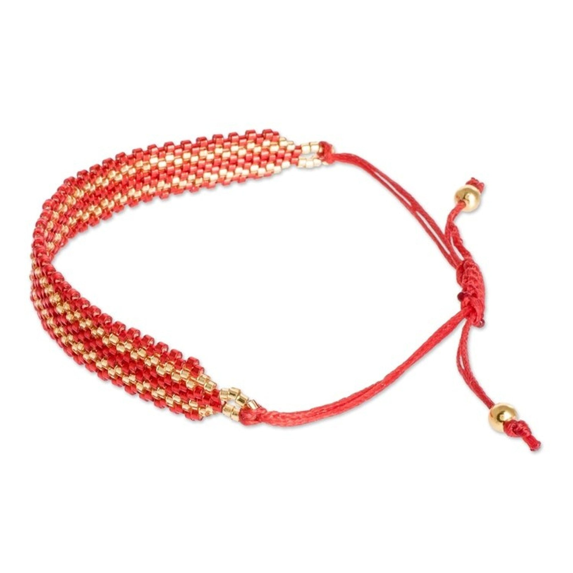 Red and Gold Beaded Bracelet 'Red Tracks'
