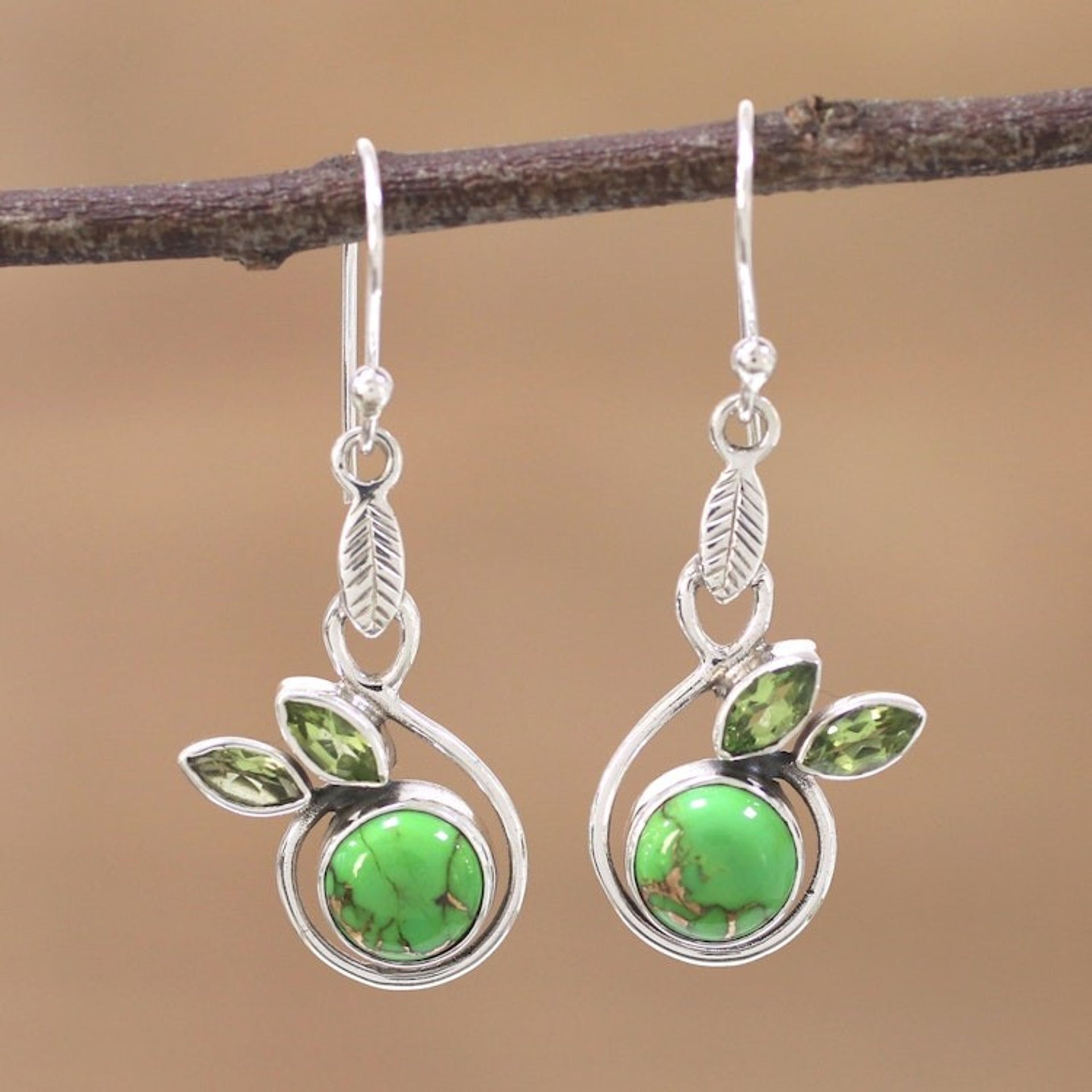 Peridot and Composite Turquoise Dangle Earrings from India 'Spring Beauty'