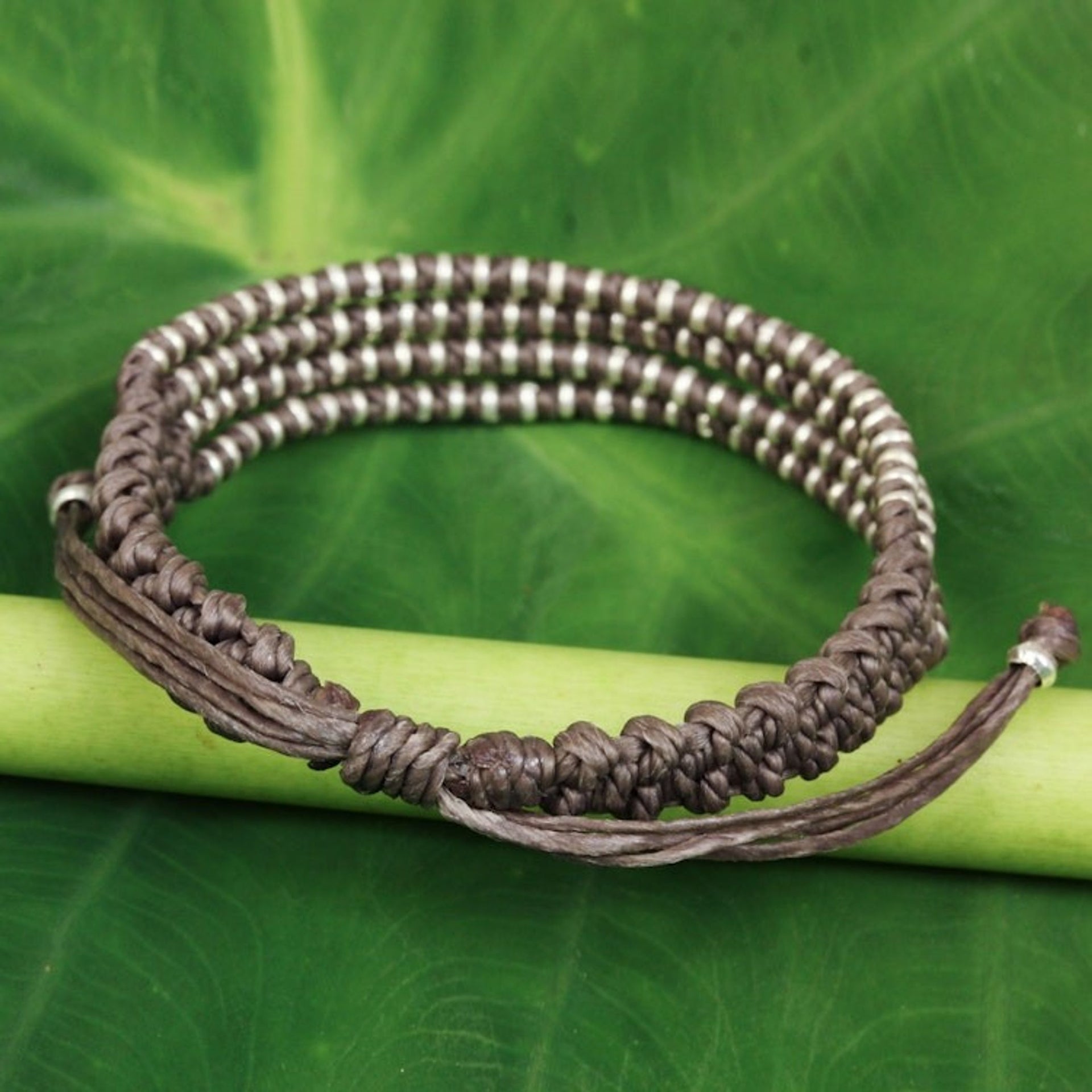 Hand Knotted Grey Cord Bracelet with Silver Accents 'Grey Chiang Mai Quartet'