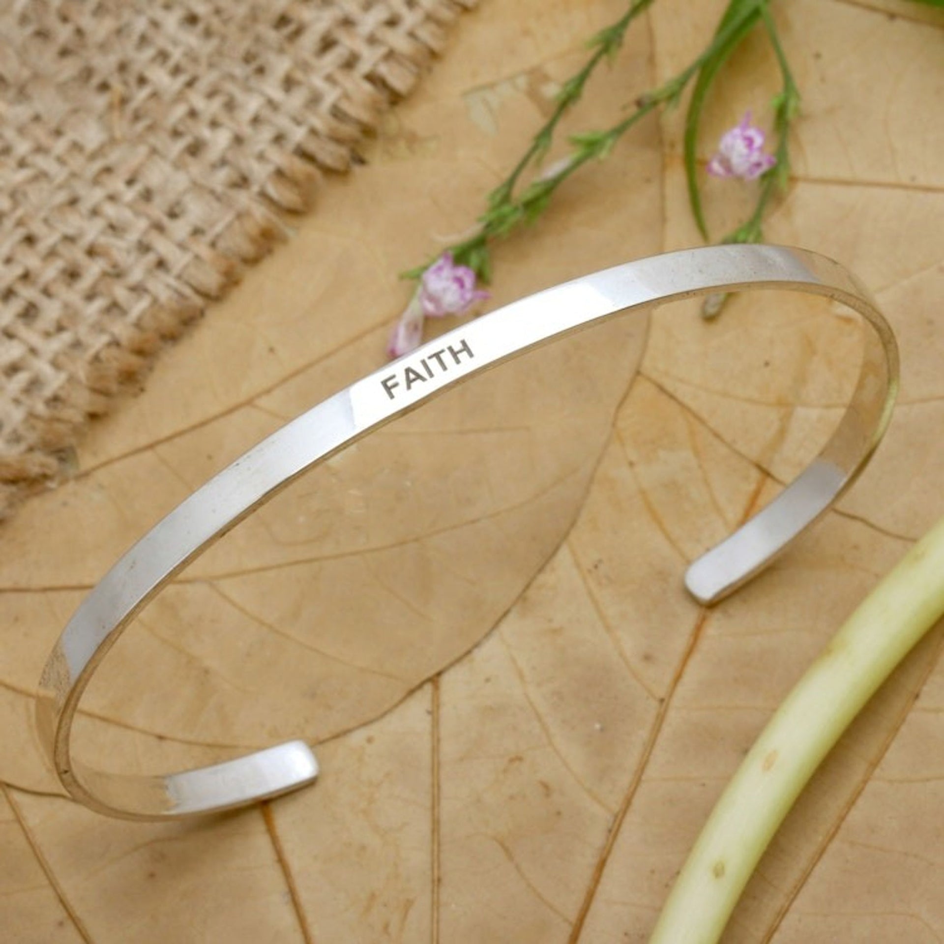 Polished Minimalist Sterling Silver Faith Cuff Bracelet 'Your Faith'