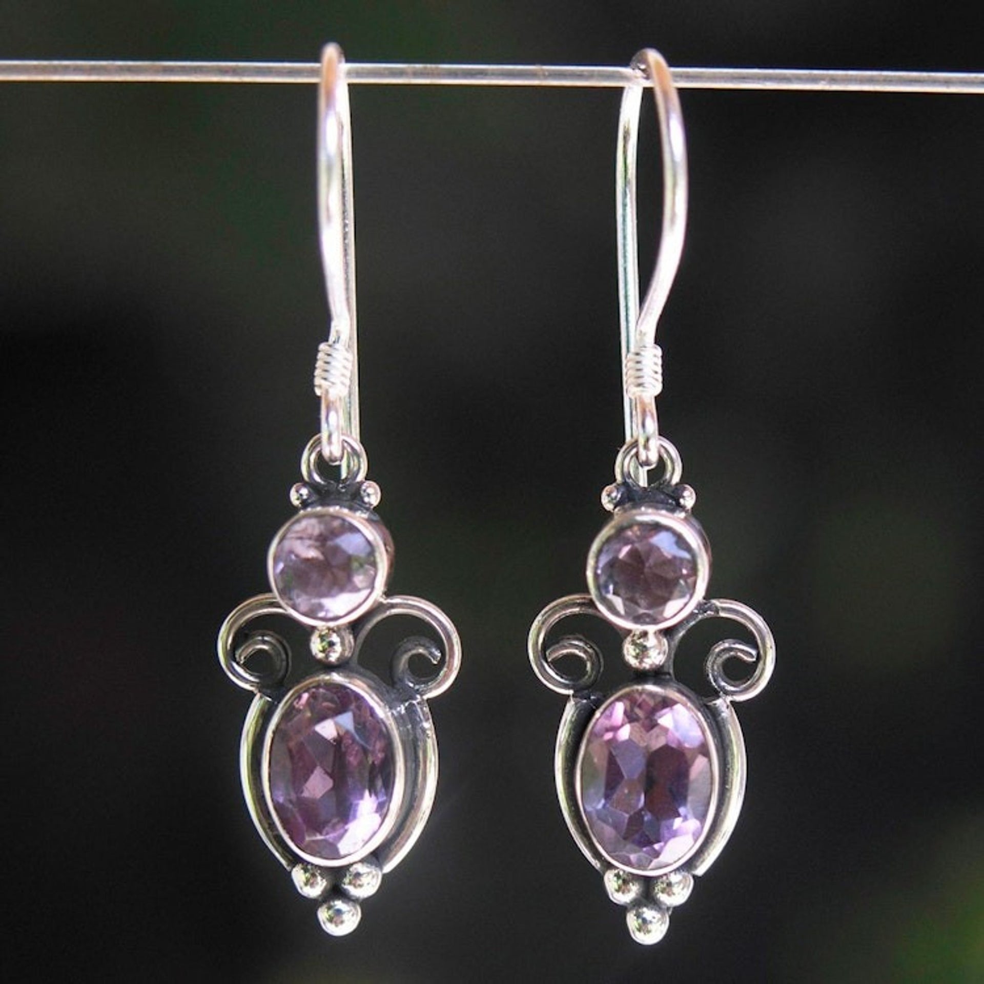 Sterling Silver Amethyst Dangle Earrings 'Crown Princess'