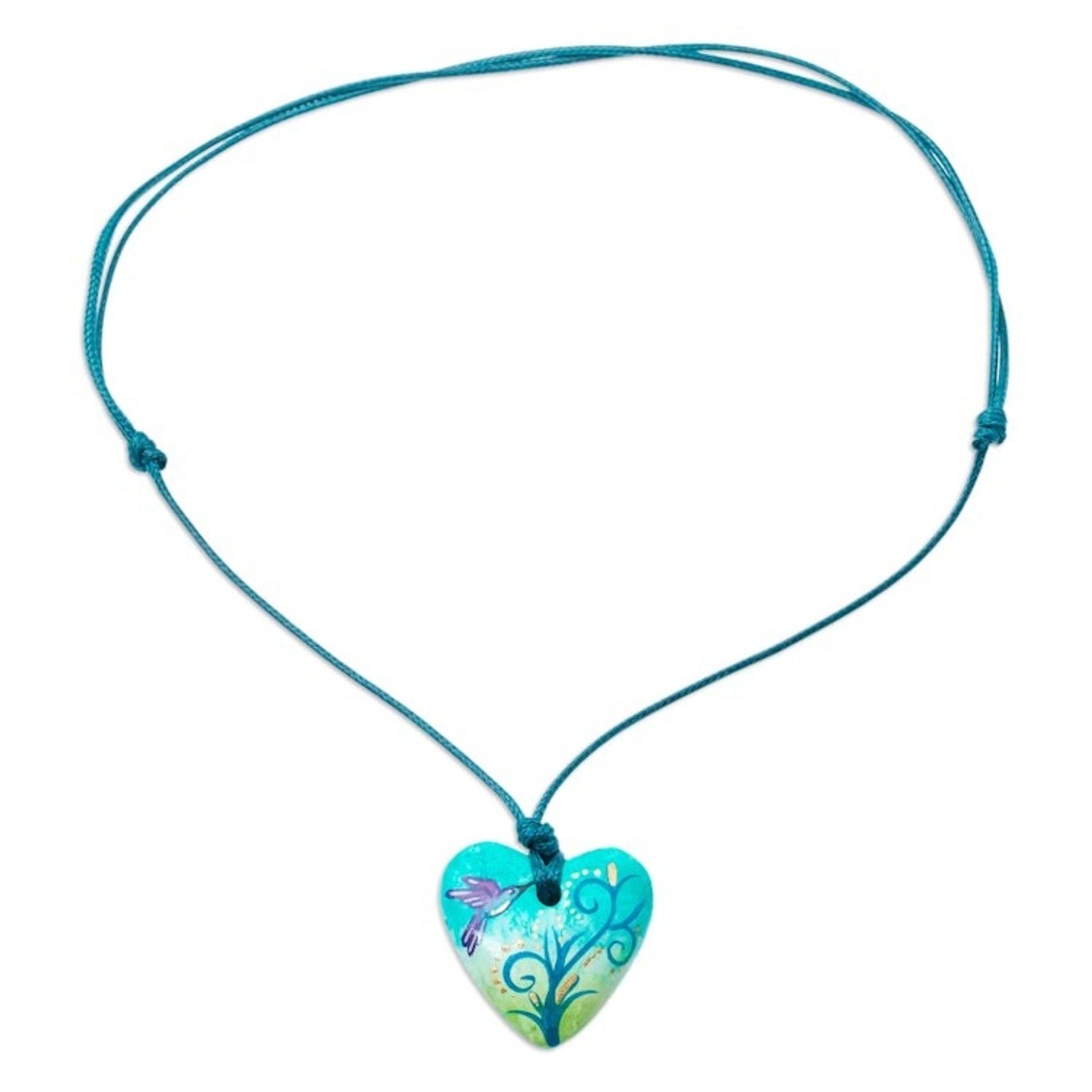Papier Mache Hummingbird Pendant Necklace from Mexico 'Sky Hummingbird'