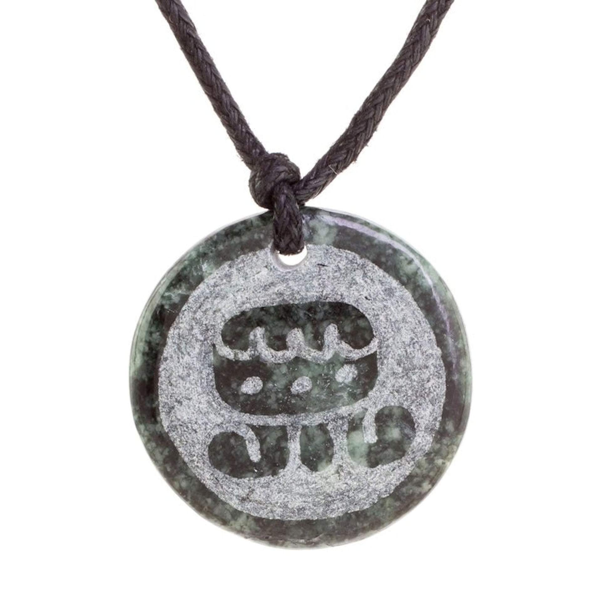 Jade Pendant Necklace of Mayan Figure I'x from Guatemala 'I'x Medallion'