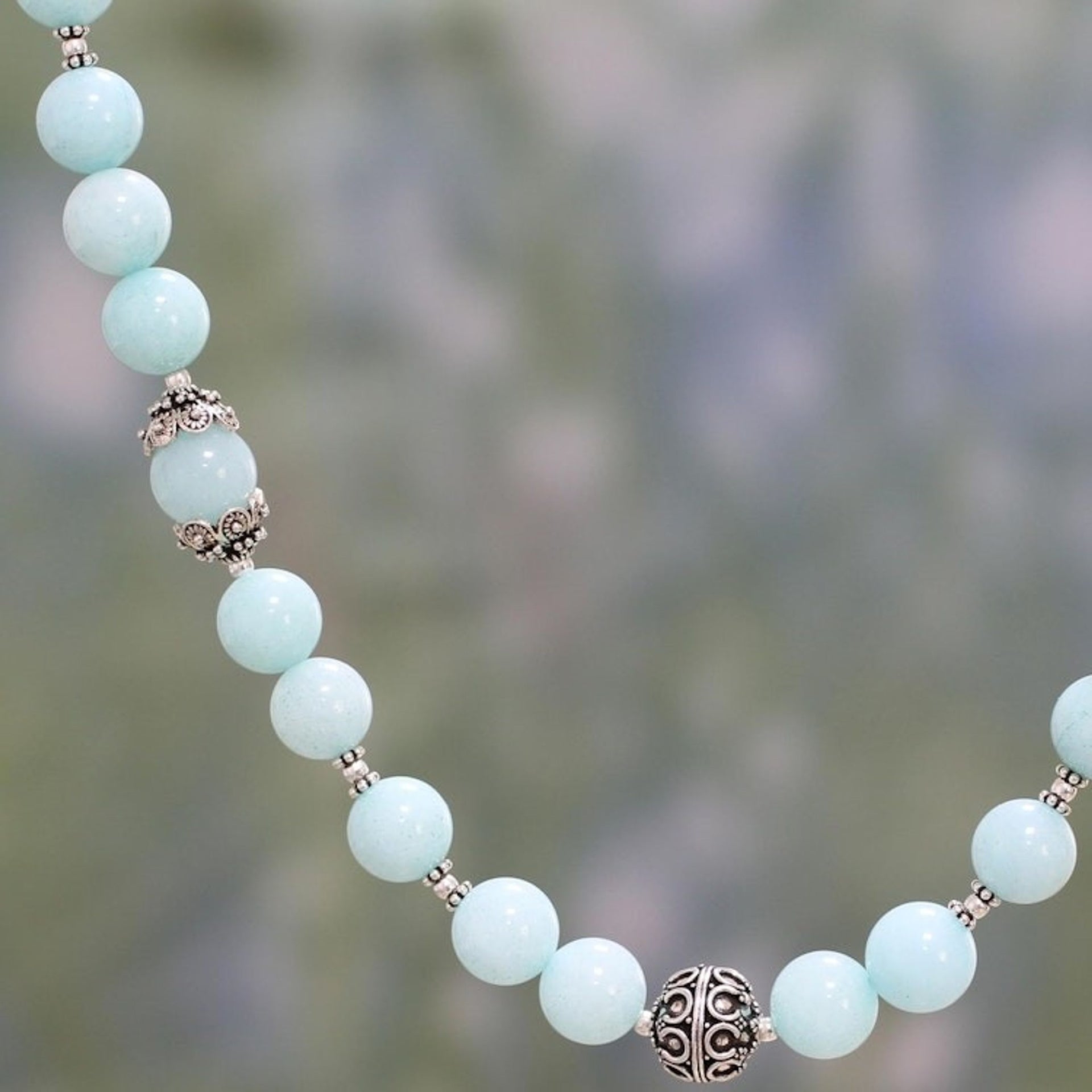 Aqua Aventurine and Sterling Silver Beaded Necklace 'Morning Dance'