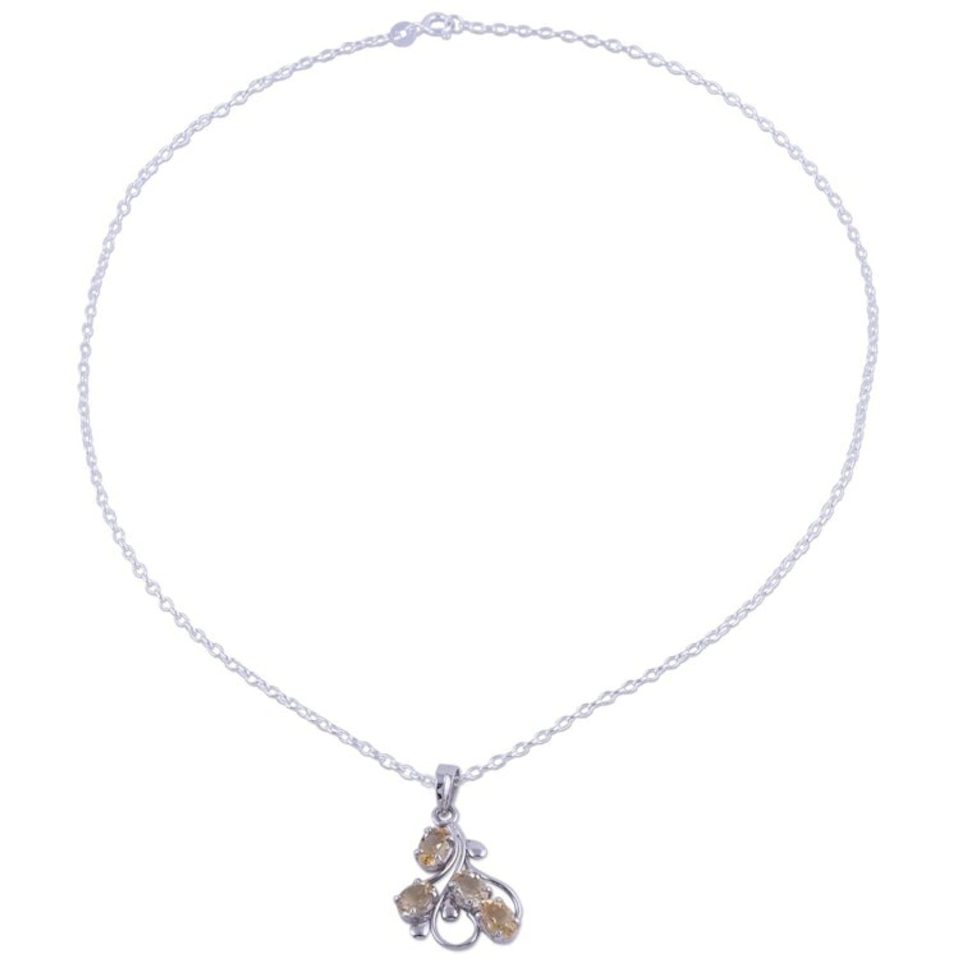 Rhodium Plated Sterling Silver Pendant Necklace with Citrine 'Golden Cluster'