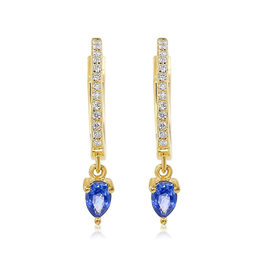 Gold Diamond Sapphire Pear Drop Hoop Earring