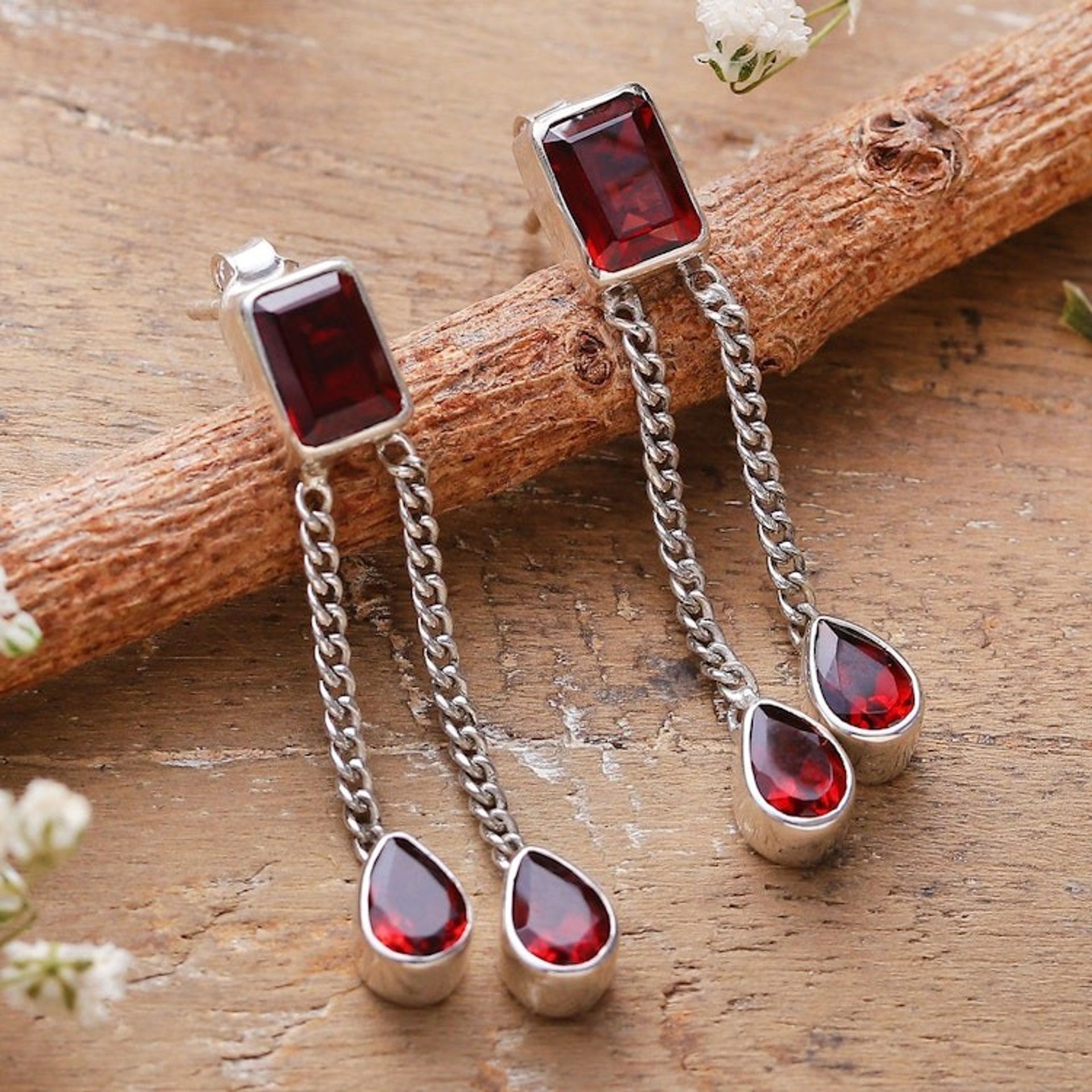 Five-Carat Faceted Garnet Dangle Earrings from India 'Scarlet Tale'