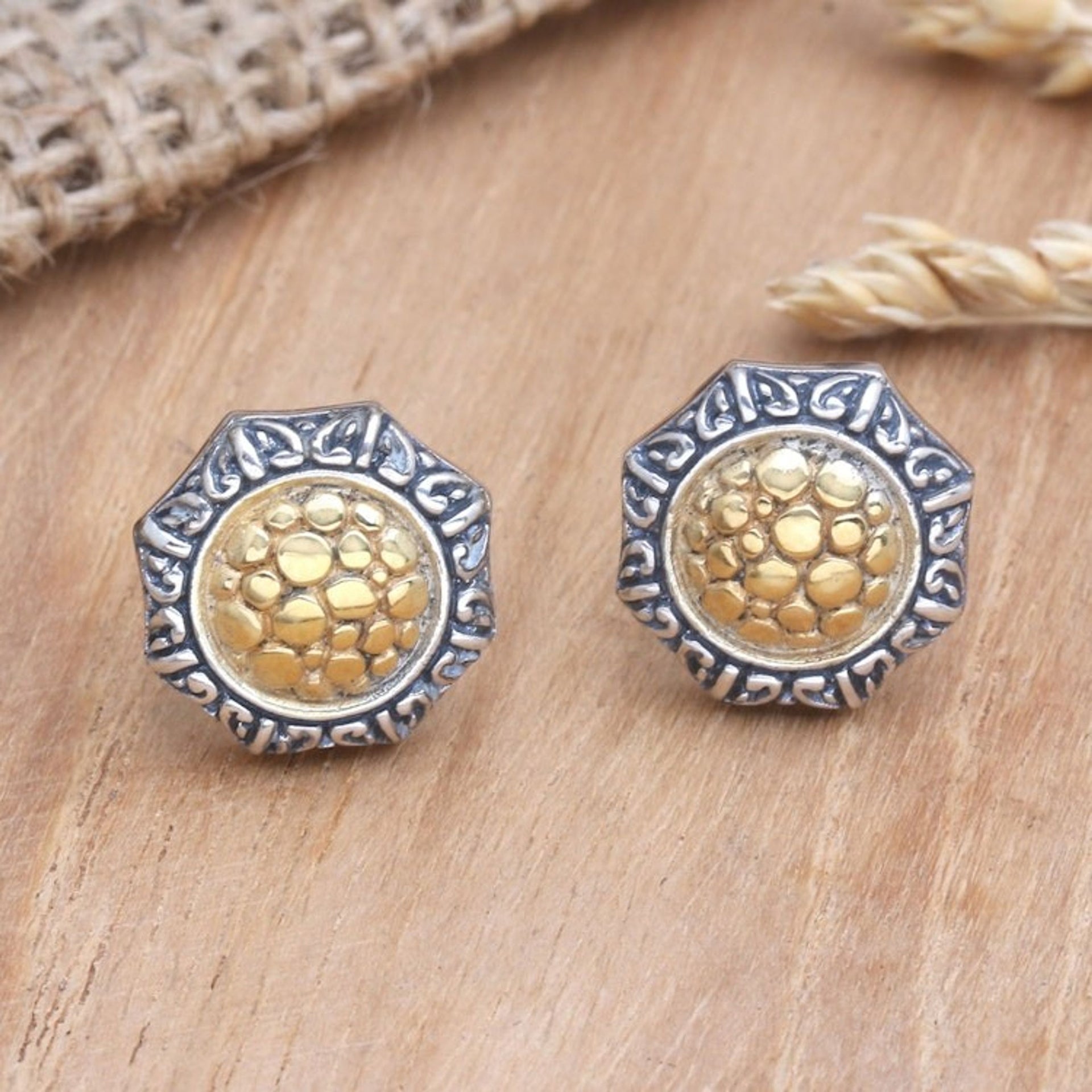 18k Gold-Accented Earrings from Bali 'Golden Gianyar'