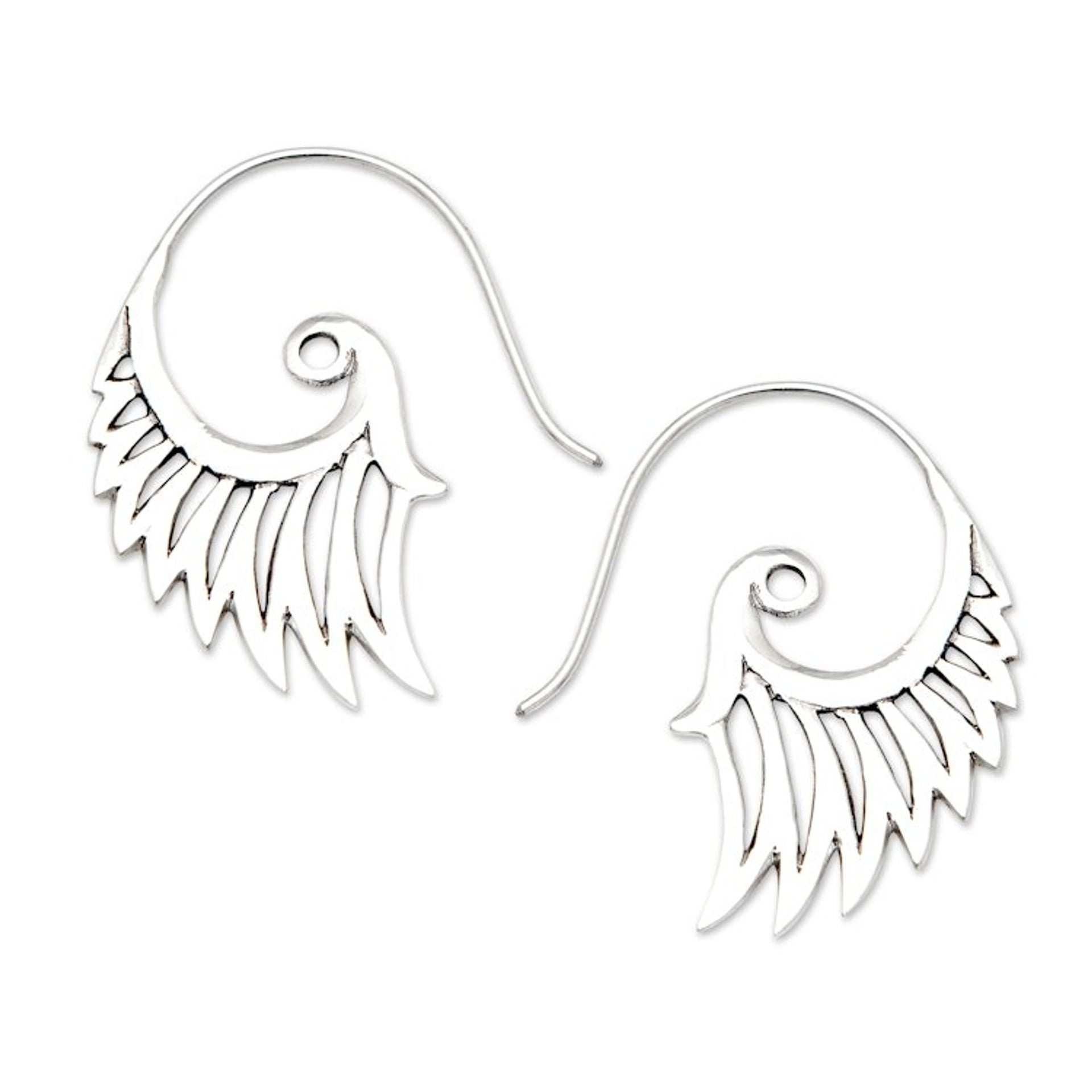 Indonesian Handmade Sterling Silver Wing Drop Earrings 'Winged Beauty'