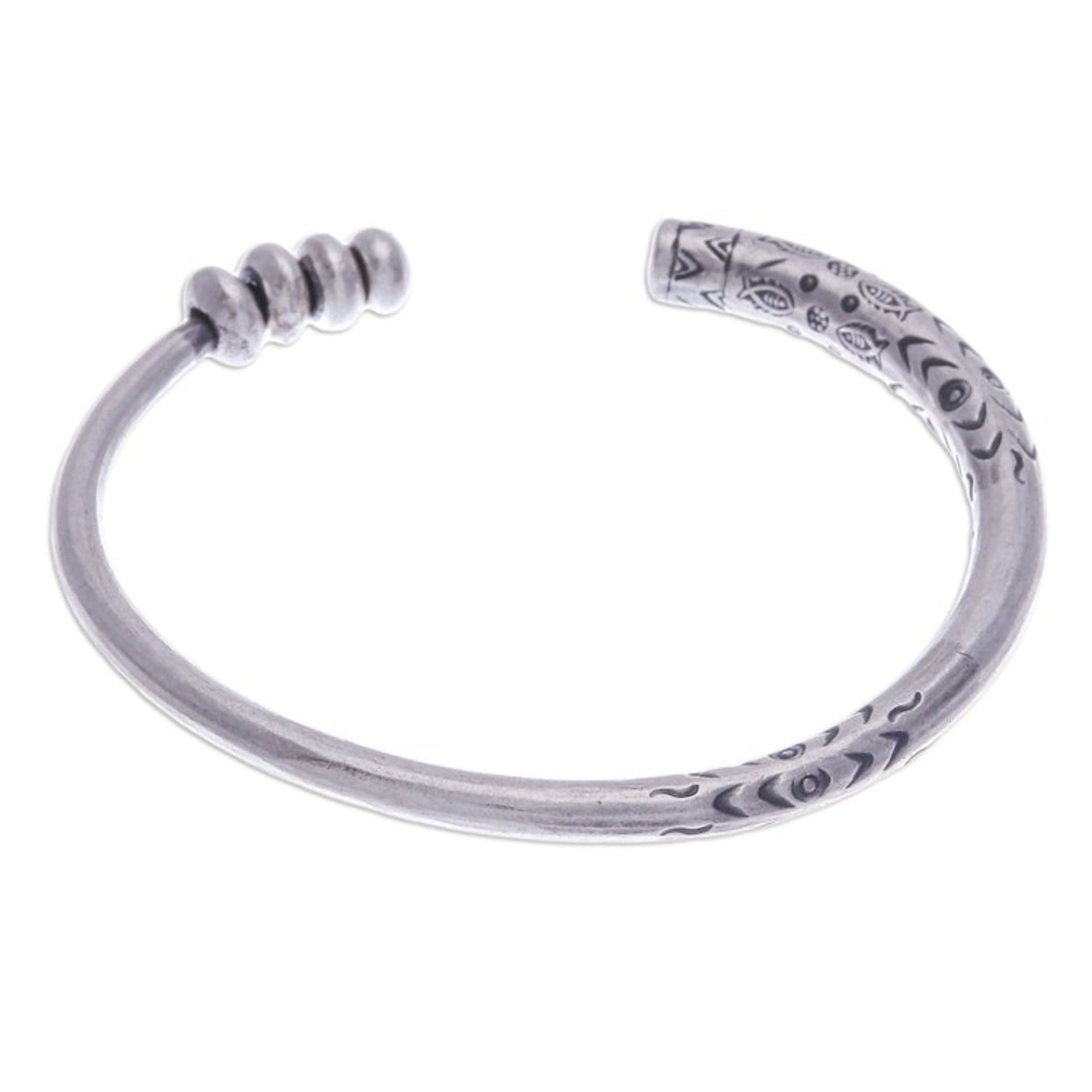 Hill Tribe-Themed Silver Cuff Bracelet Crafted in Thailand 'Celestial Halo'