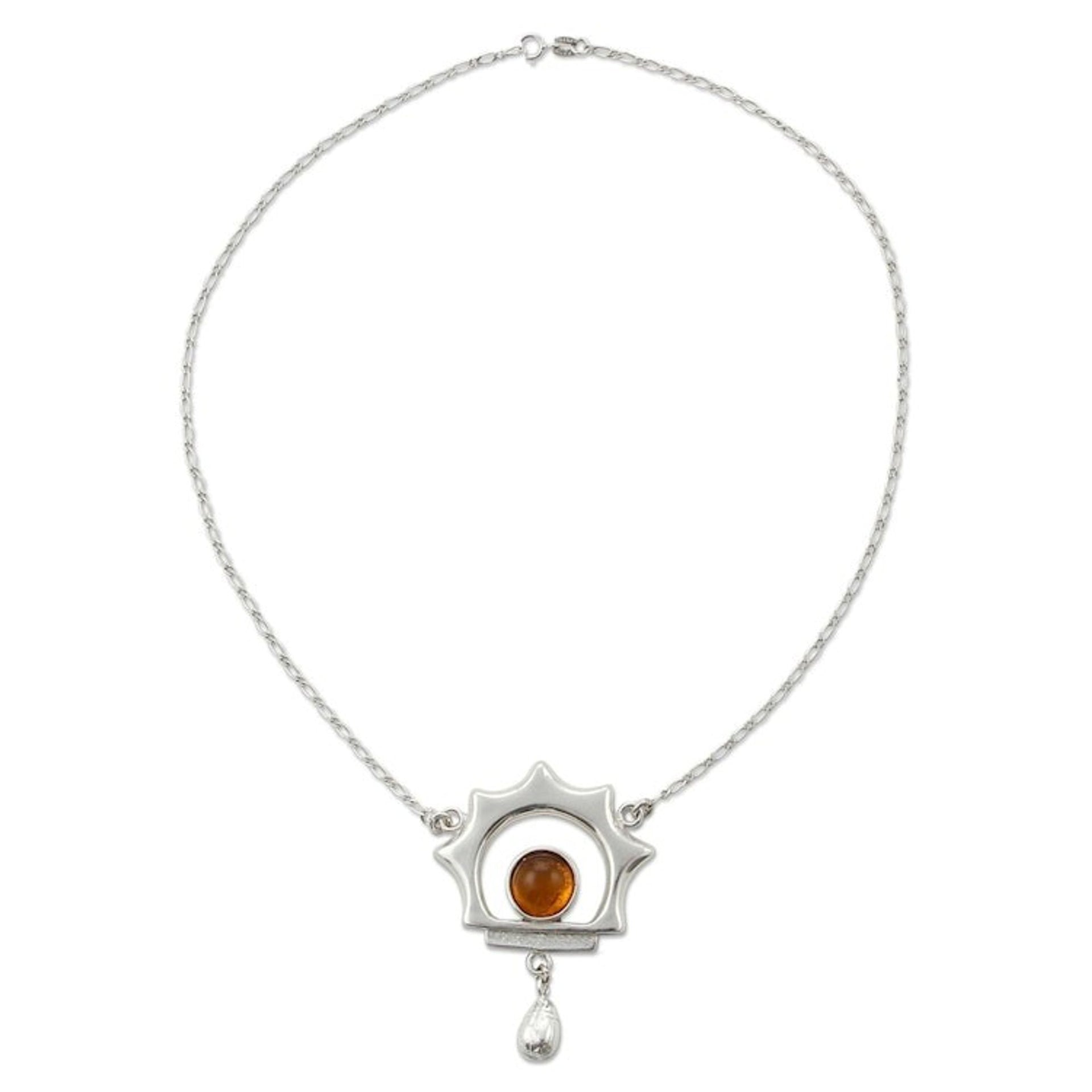 Unique Sterling Silver Sunshine Necklace with Amber 'Leo Sun'