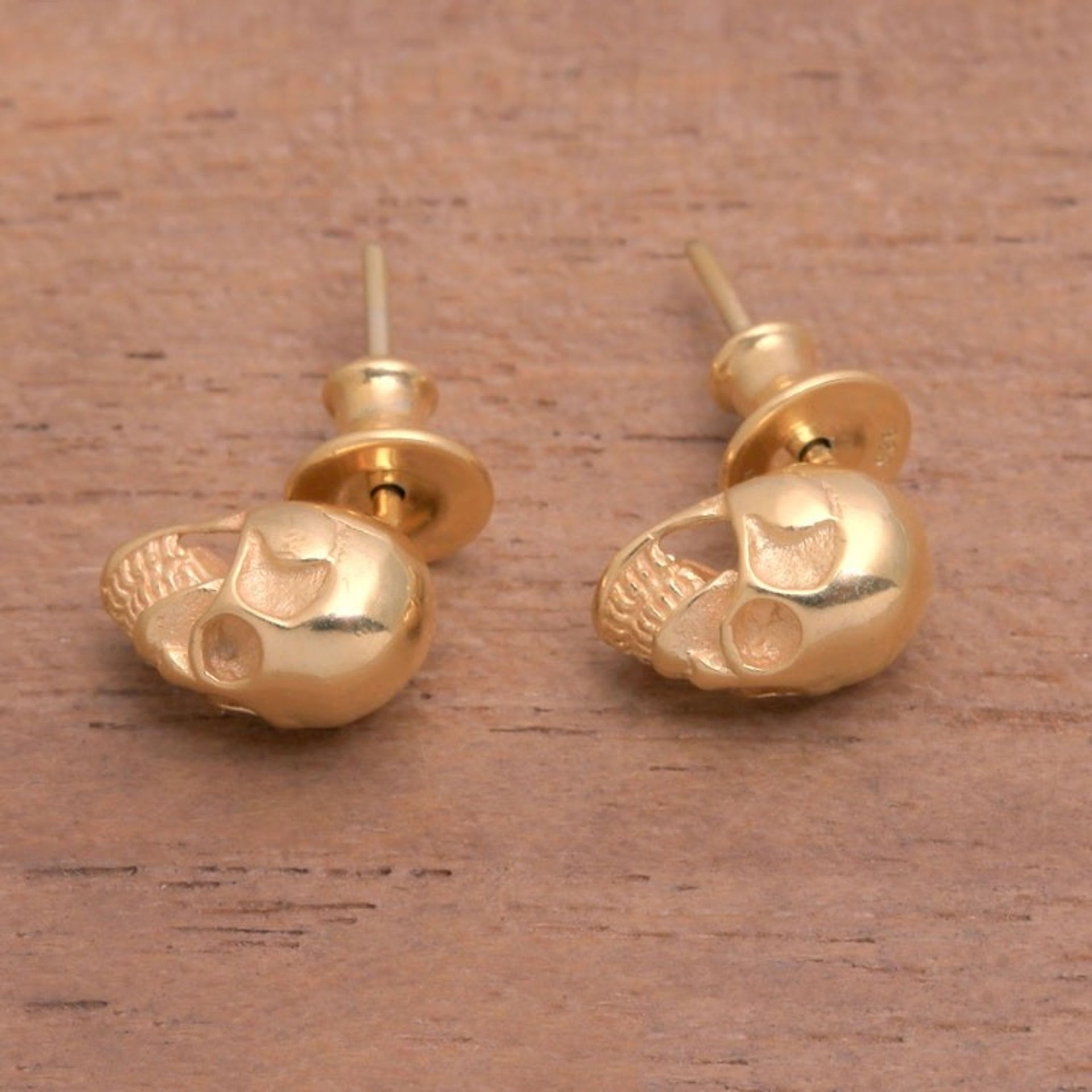 Gold Plated Sterling Silver Skull Earrings from Bali 'Skull Kingdom'