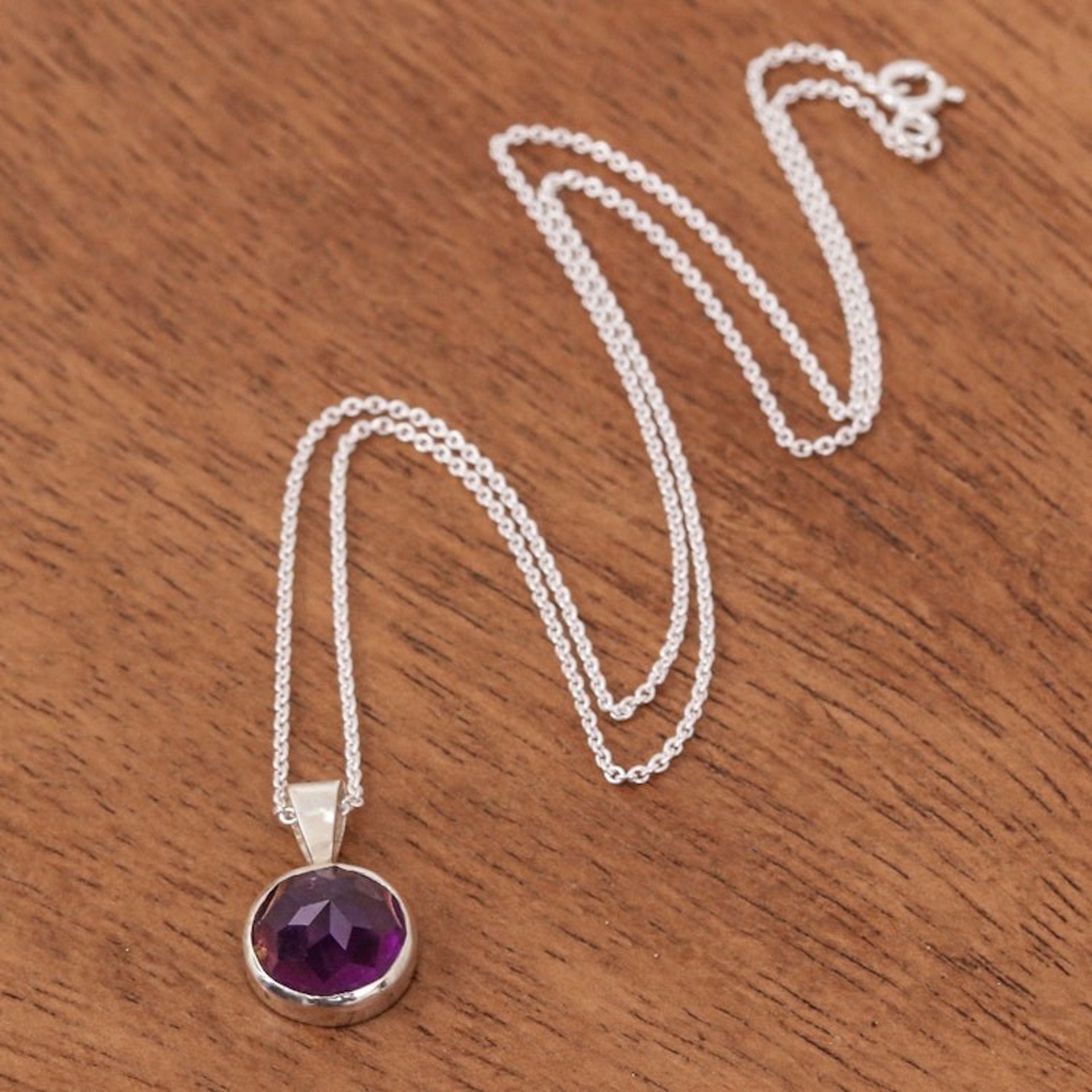 Handmand Silver and Amethyst Pendant Necklace from Thailand 'Amethyst Heavens'
